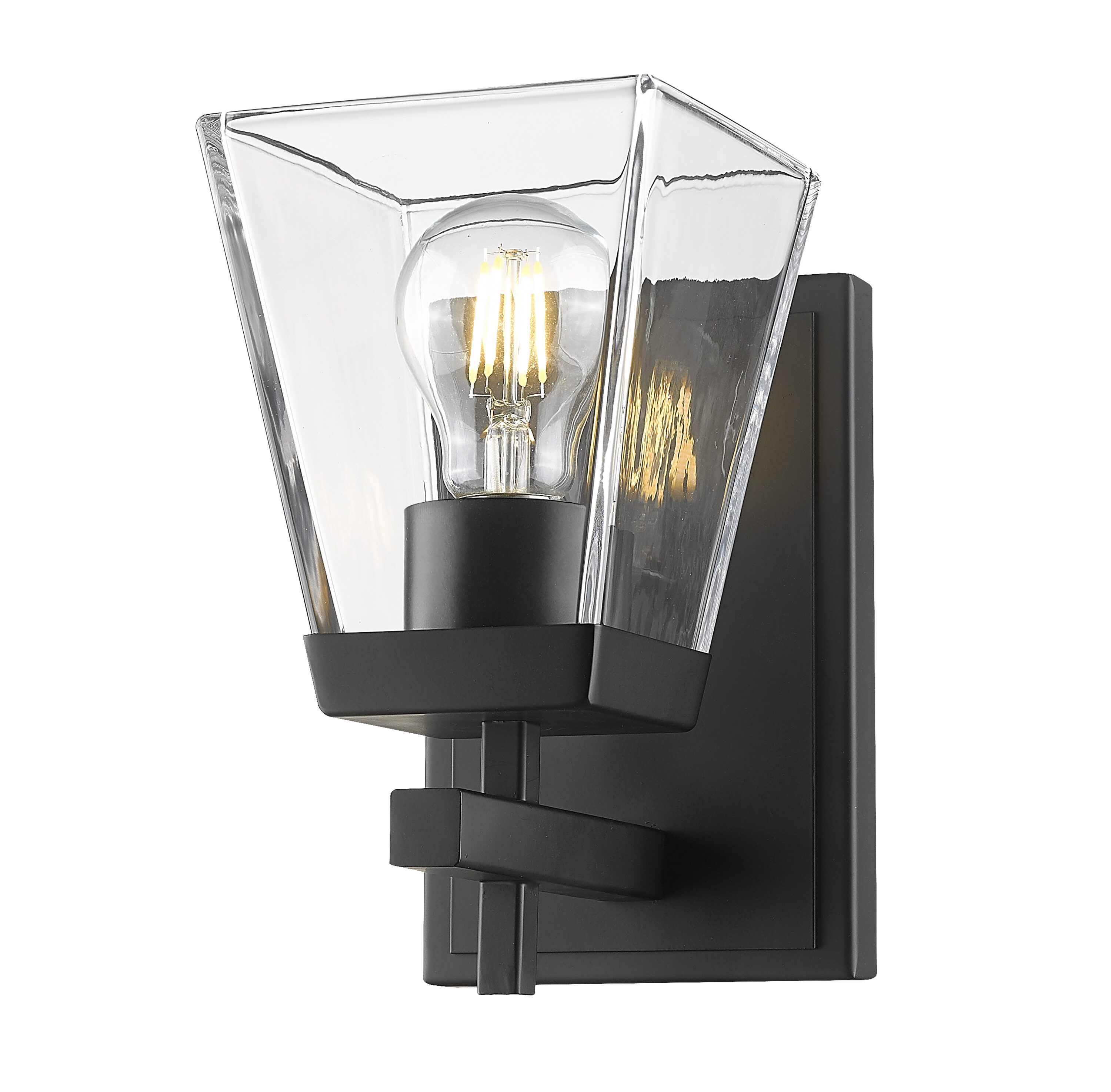 Lauren Matte Black 8.5" Modern Wall Sconce with Clear Flared Glass