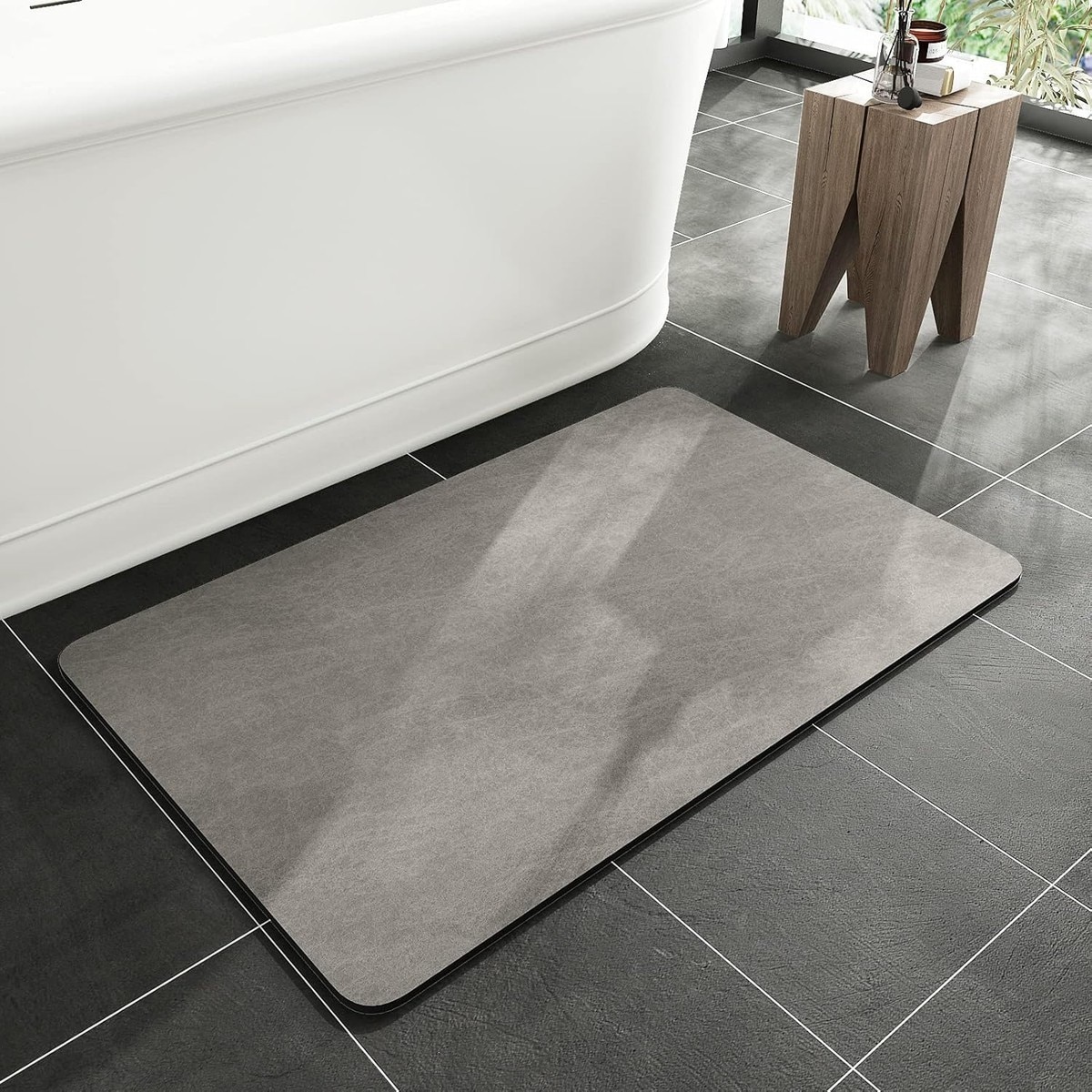 Rifunaw  2 Pack Non Slip Bath Mat 16x24 Inch Quick Dry Absorbent Faux Suede Bathroom Rugs with Rubber Backing Thin Fit Under Door for Bathtub Shower Laundry Kitchen