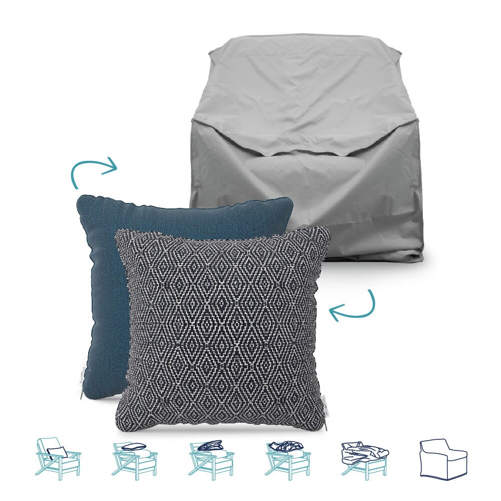 Pillow-to-Cover FH-P2C-18CL-CAPTWLT Navy Polyester Patio Furniture Cover For Conversation chair