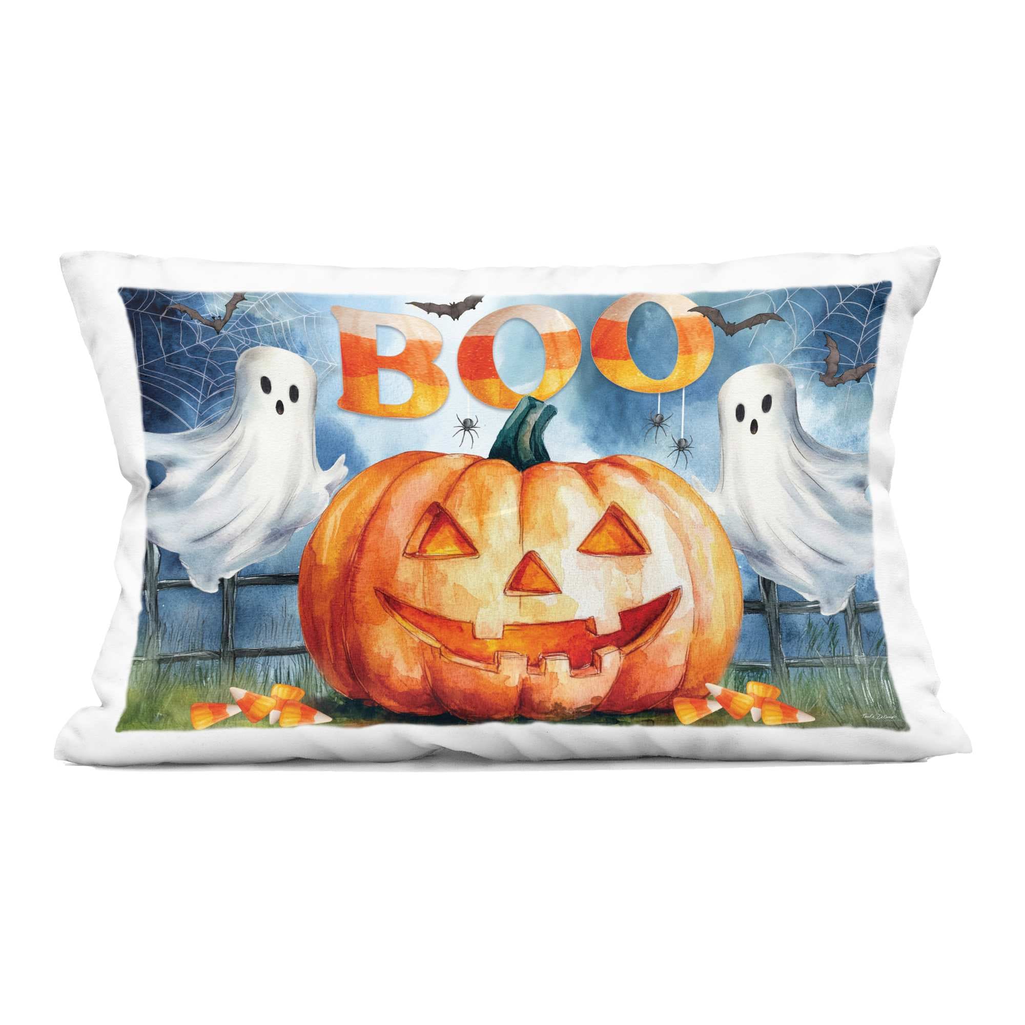 Stupell Industries PLS-142-RCW-14X20 Boo Ghosts and Jack-o-Lantern Decorative Printed Throw Pillow design by Nicole DeCamp 14 x 7 x 20