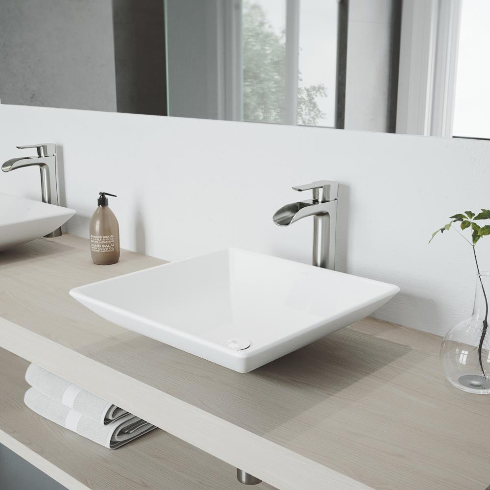 VIGO White Begonia Handmade Countertop Matte Stone Square Vessel Bathroom Sink in Matte White