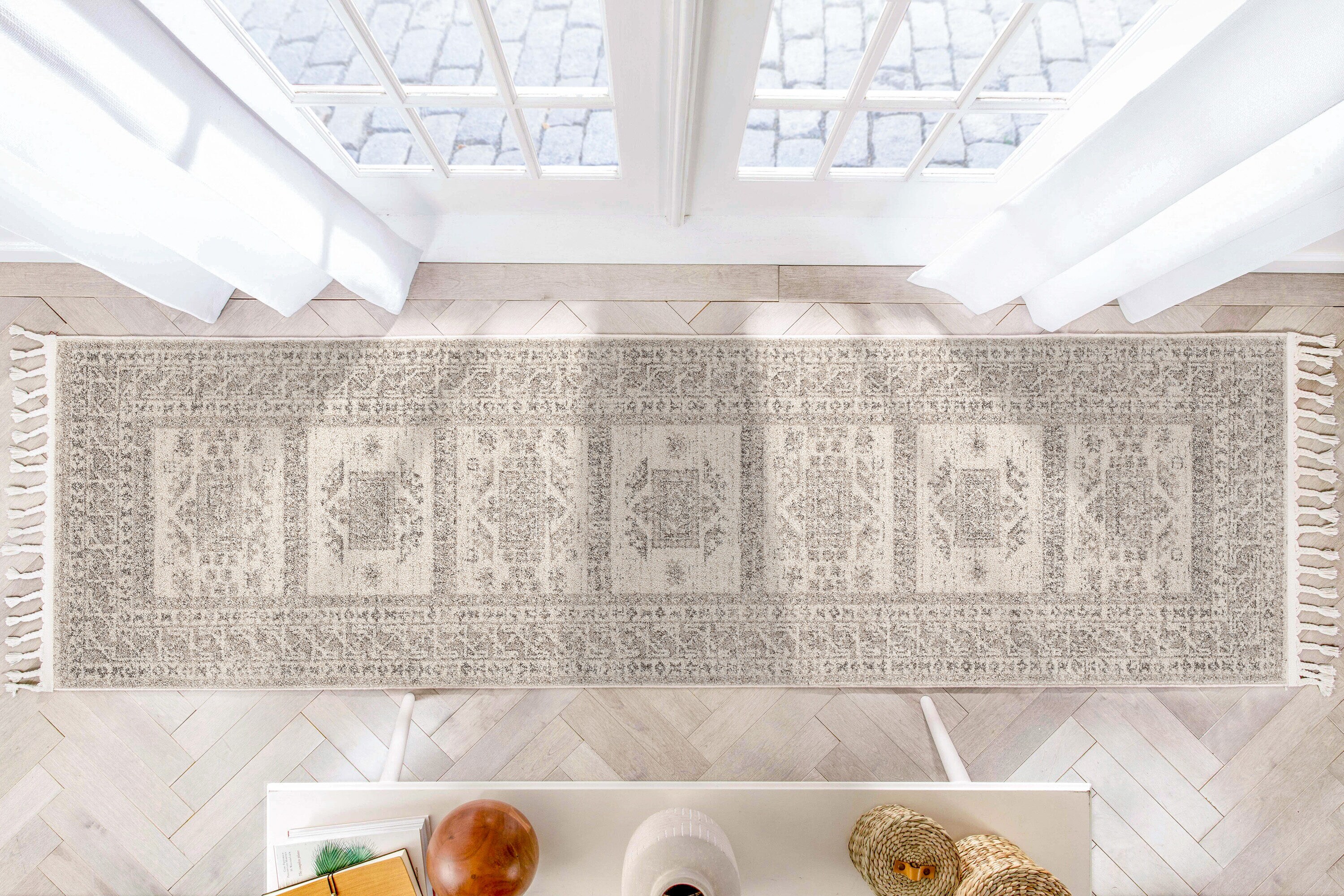 Carina Tribal Medallion Beige Synthetic Runner Rug - 2'7" x 9'3"