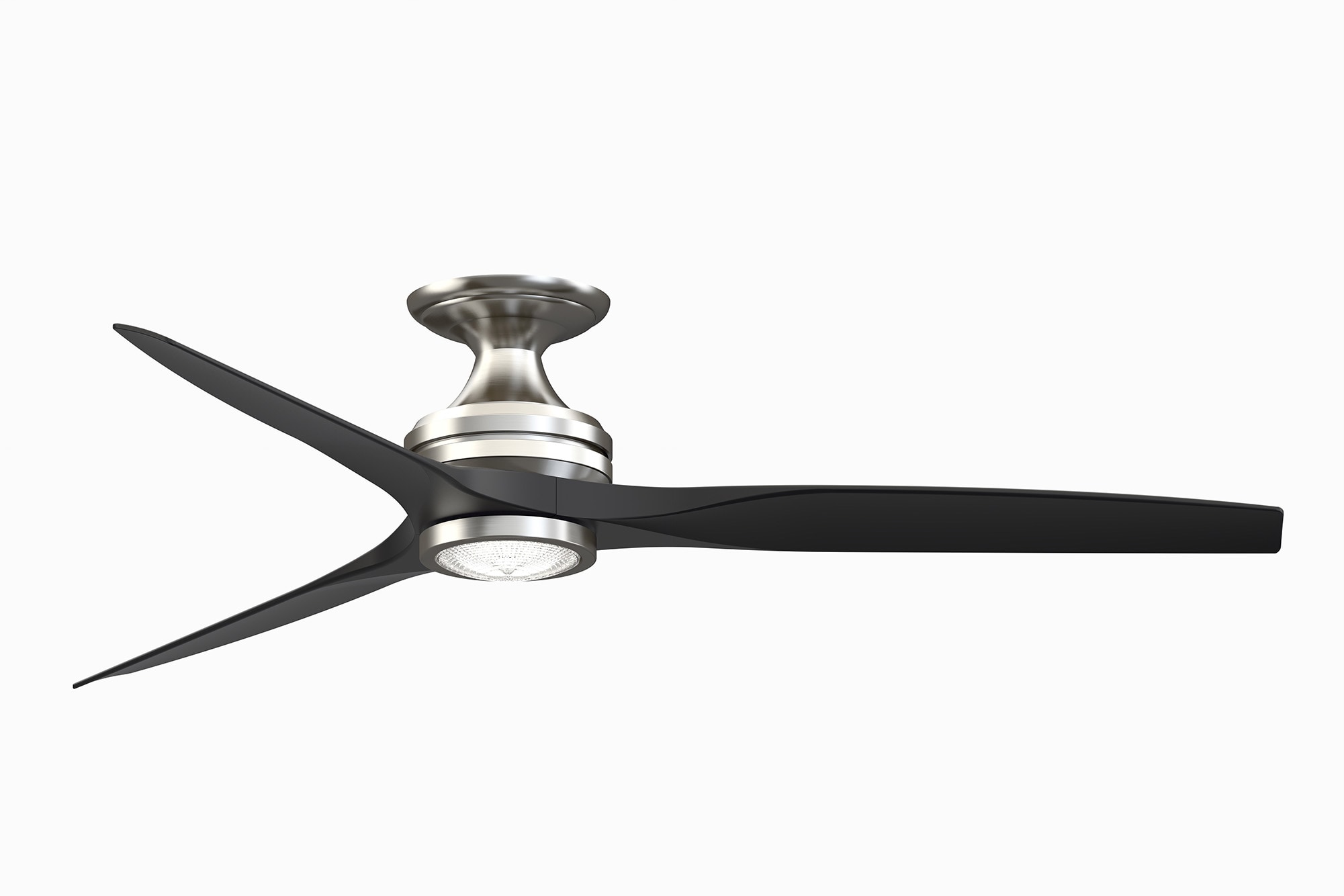 Fanimation FP6721BBN-60BL-LK-F Spitfire 60-in Integrated LED Outdoor Flush Mount Brushed Nickel with Black Blades Propeller Ceiling Fan With Light - Remote Included ( 3 -Blade )