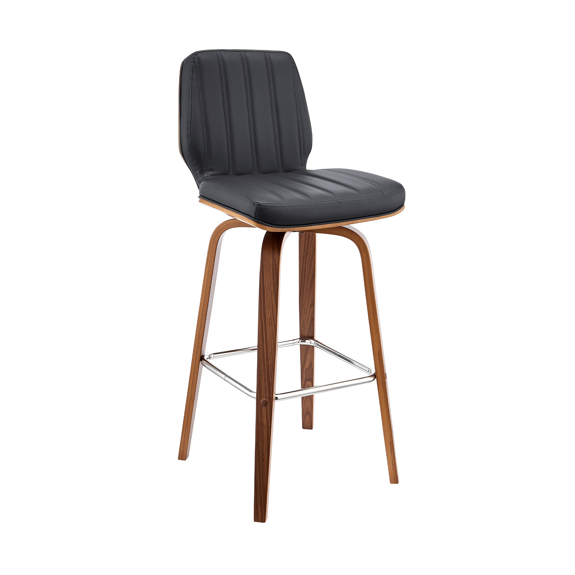 Armen Living LCRNBAWAGR26 Walnut 26-in H Counter height Upholstered Swivel Wood Bar Stool Back