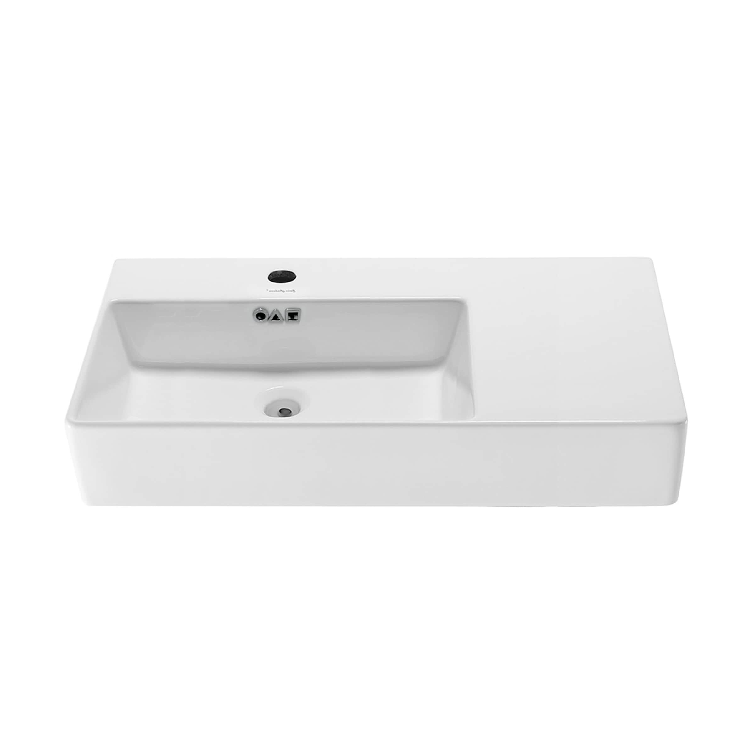 Swiss Madison SM-25-WSANG04WH Angers Ceramic Wall-mount Rectangular Modern Glossy White Bathroom Sink ( 35.5-Inches x 16.5-Inches )