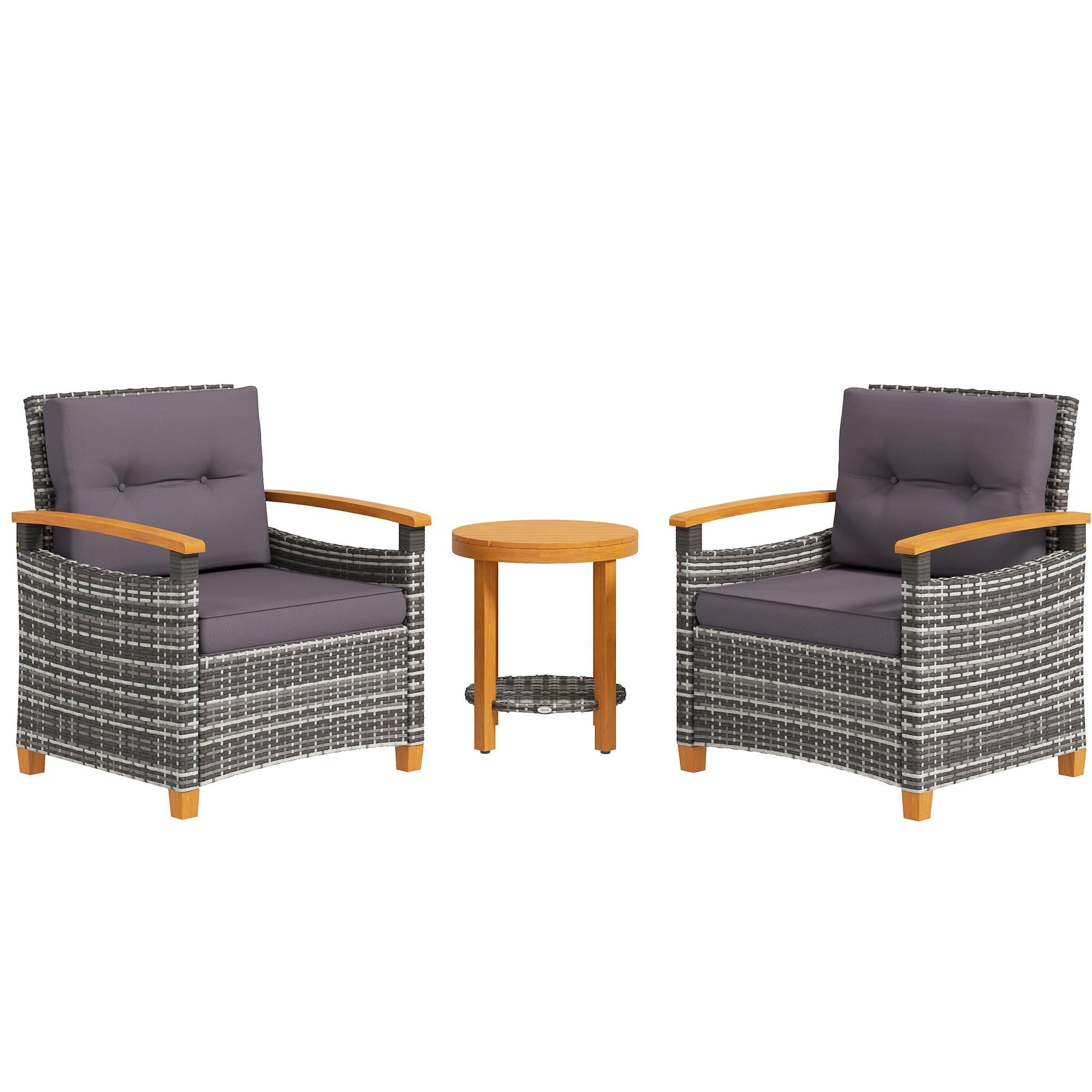 Bayfeve BFAOS-4361-PT Patio Bistro Set 3 -Piece Rattan Patio Conversation Set with Gray Cushions