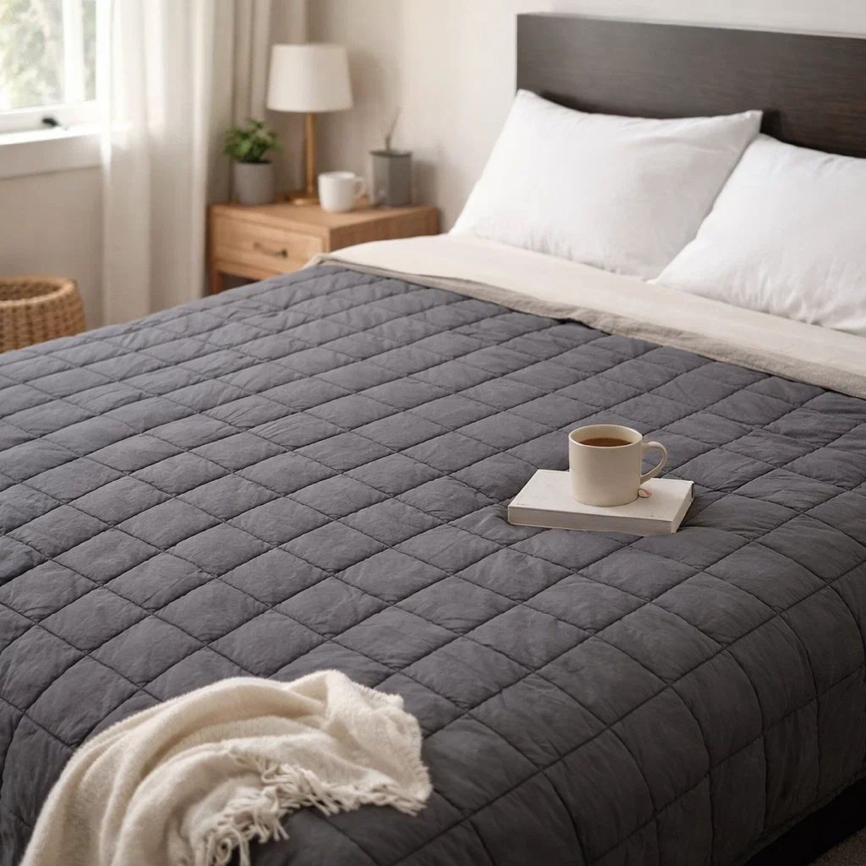 Benzara Blankie Dark Gray Cotton Multilayer 60 in x 80 in 20lbs Weighted Blanket
