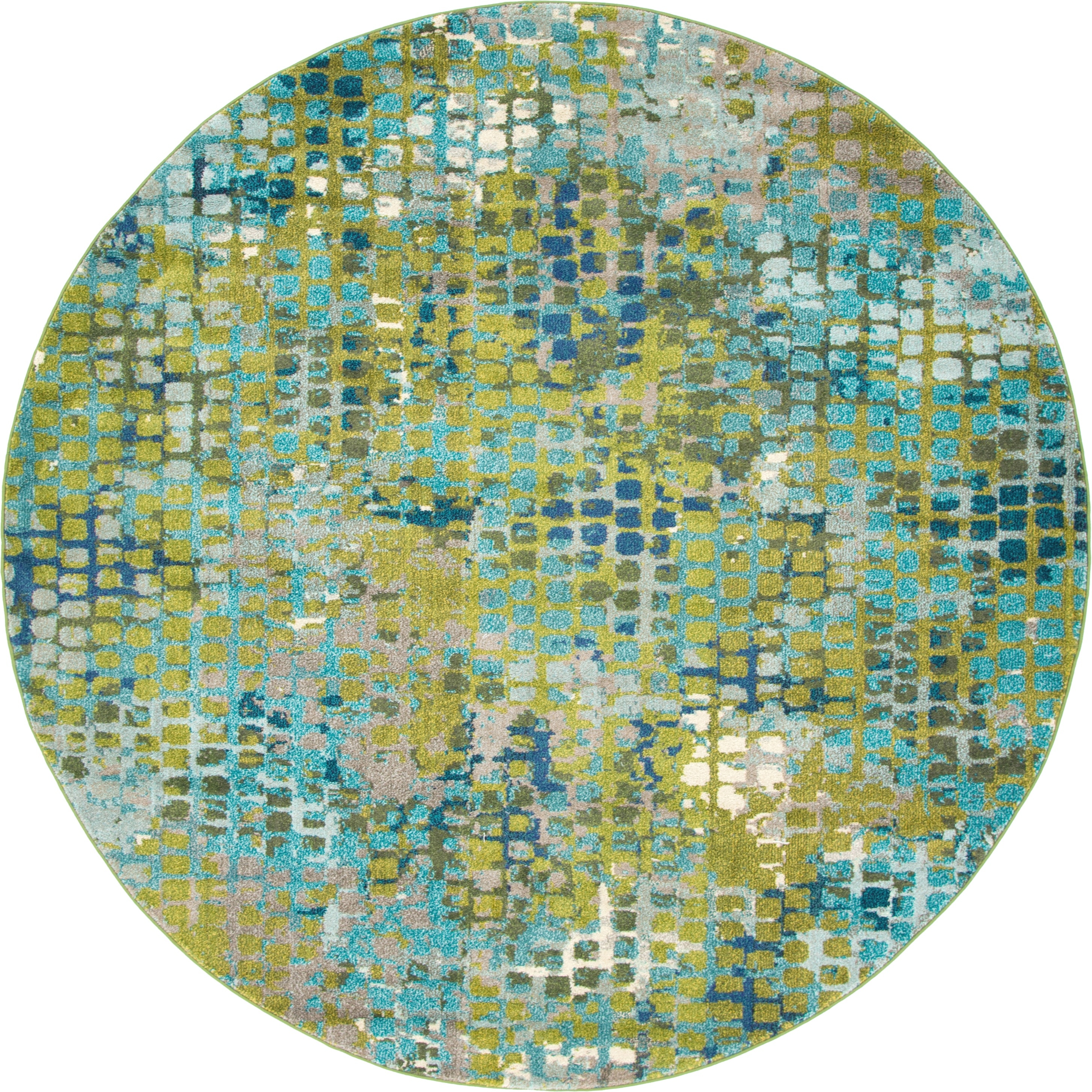 Unique Loom 3142276 Bondi Chromatic 10 x 10 (ft) Loomed Polypropylene Green/Blue Round Indoor Abstract Bohemian/Eclectic Area rug