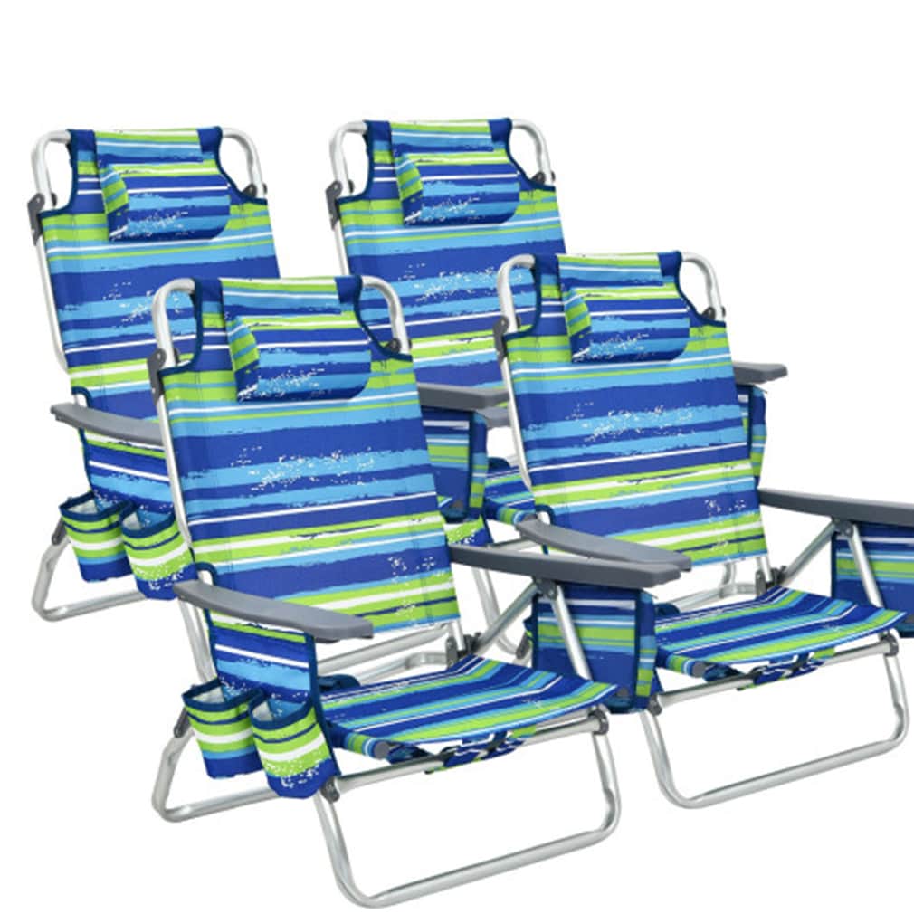 LIVIZA TDJ10019BL-4 Blue Strip Folding Beach chair Adjustable and Carrying Strap/Handle Included