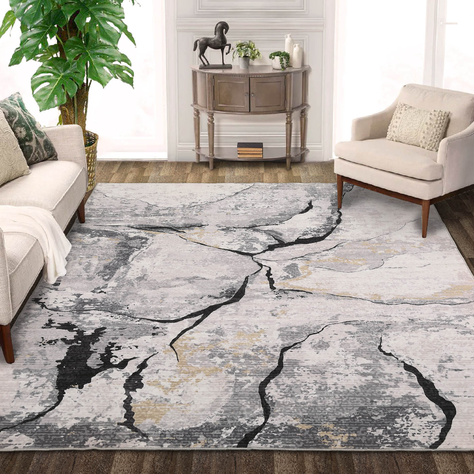 Garvee YXY-LO-PHO-15DXL19M 8 x 10 (ft) Loomed Polyester Gray Rectangular Indoor Abstract Mid-Century Modern Machine washable Area rug