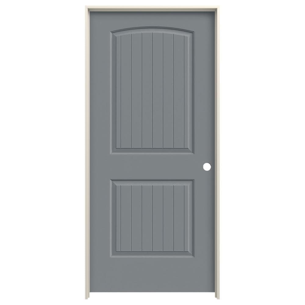 JELD-WEN LOWOLJW225800048 32-in x 80-in Graphite Hollow Core 2-panel Round Top Plank Left Hand Smooth Prefinished Molded Composite Flat Jamb Single Prehung Interior Door