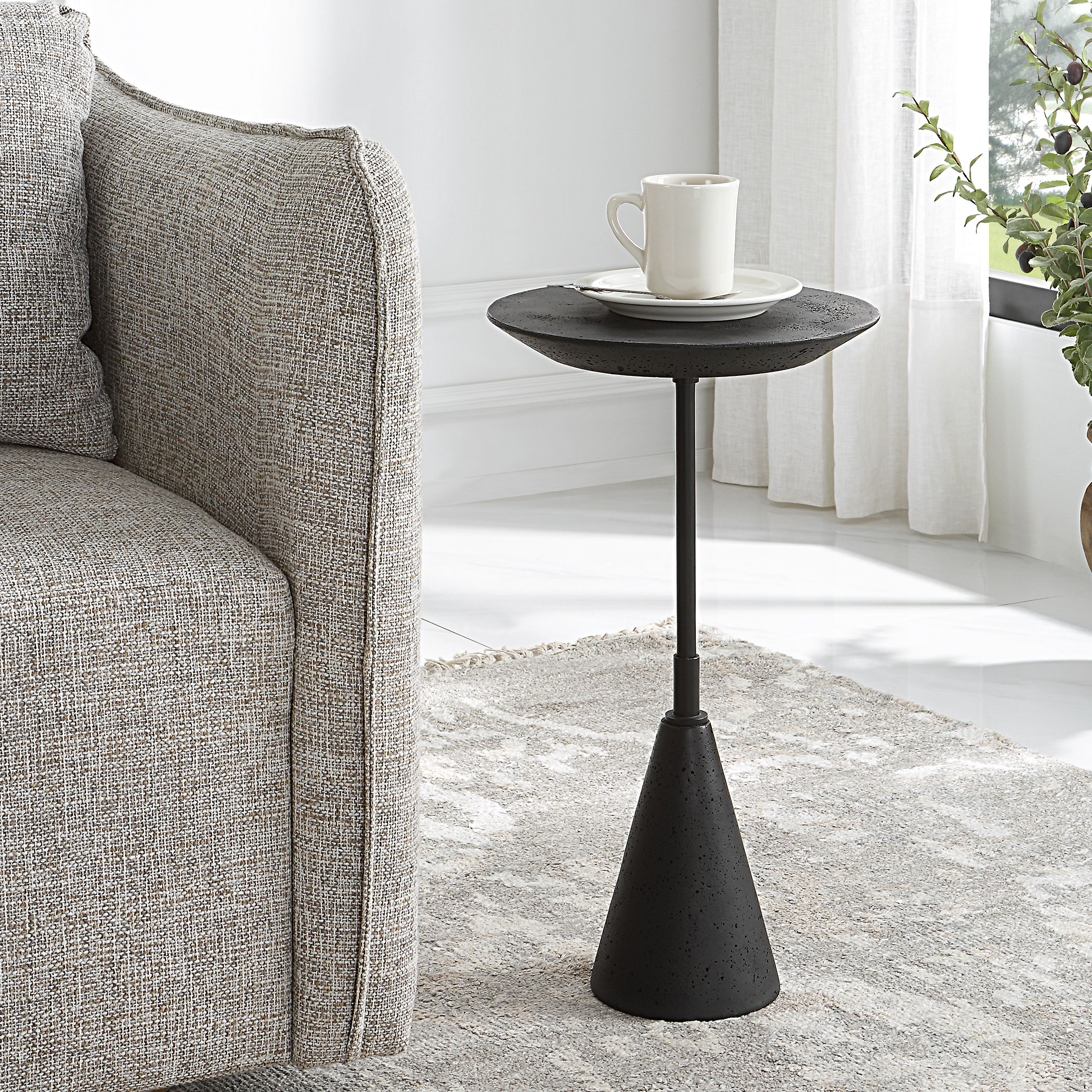 Global Direct 25235 12.5-Inches W x 22.5-Inches H Black Granite/Marble Round Midcentury End Table Assembly Required