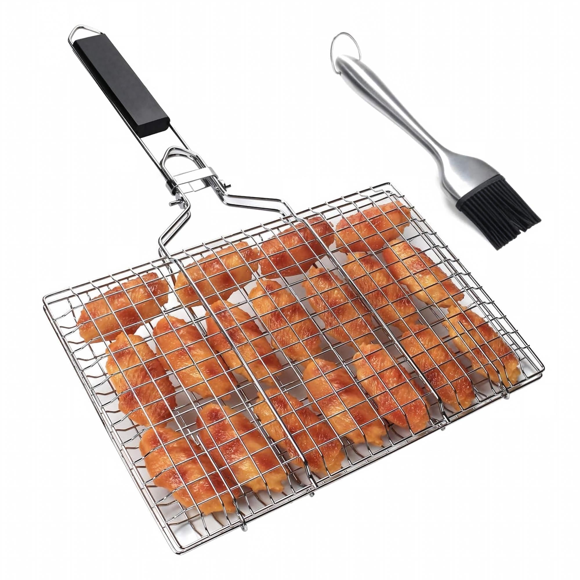 Numhew 19.69in x 12.6in Folding Stainless Steel Rectangular Fish Grill Basket