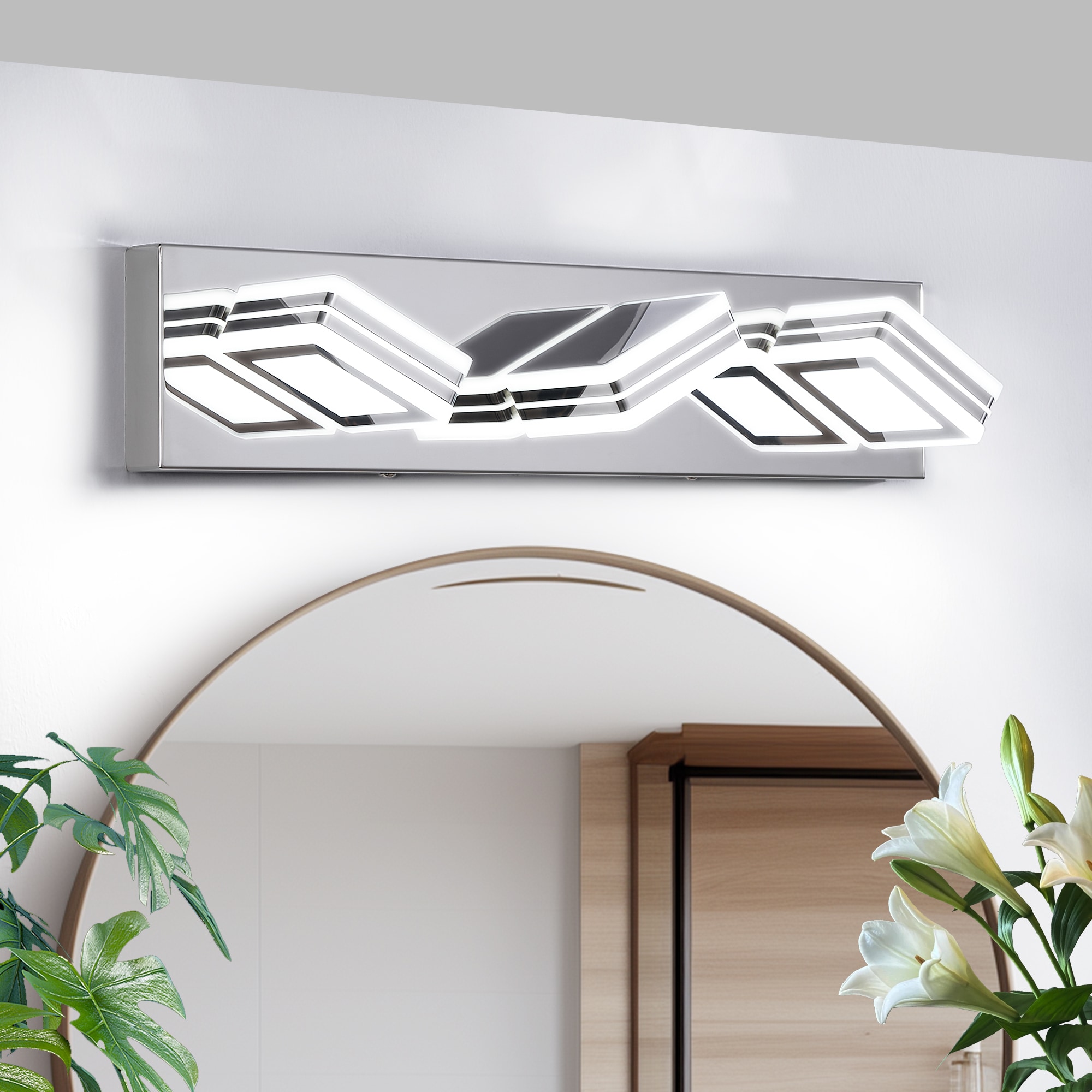 Trikiousd 19.7 in 3-Light Chrome Modern LED Dimmable Vanity Light with Acrylic Shade