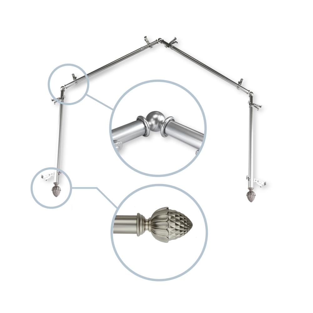 Hart & Harlow L4BAY-67-5 Penelope 13/16-in 4-sided 28-in to 48-in Satin nickel Steel Bay window curtain rod with Finials