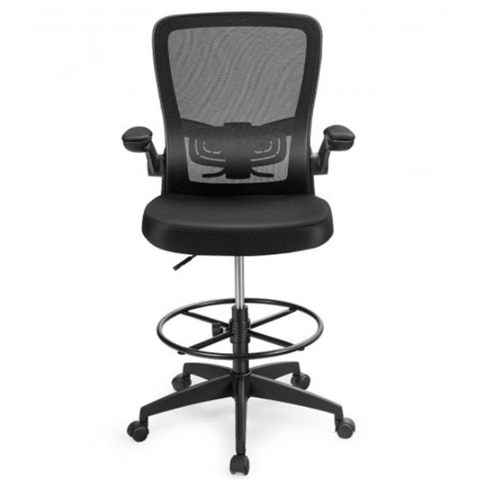 WELLFOR TRX-310AM CH Office Chair Drafting Chair Black Contemporary Ergonomic Adjustable Height Swivel Mesh Drafting Chair