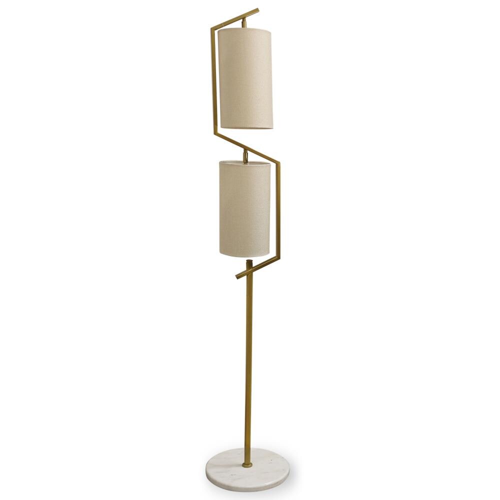 StyleCraft Home Collection IL73649DS Marble 65-in Antique Brass Metal with Natural White Marble Base Shaded Floor Lamp