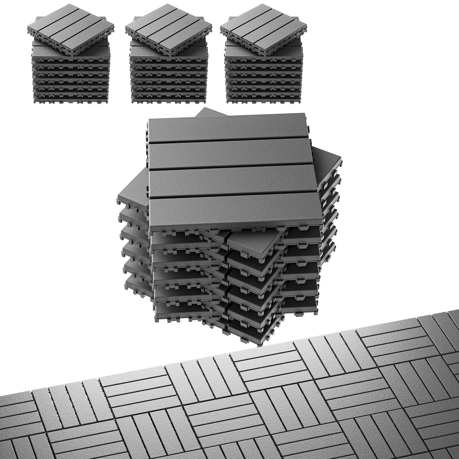 UUDULY  Interlocking Deck Tiles Patio Flooring 27 Pack Outdoor Woodgrain Style 12 by 12 Dark Grey Durable Non Slip Fast Drying