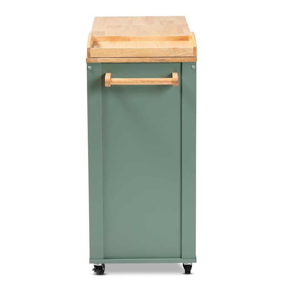 Baxton Studio Green Wood Base with Wood Top Rolling Kitchen Cart