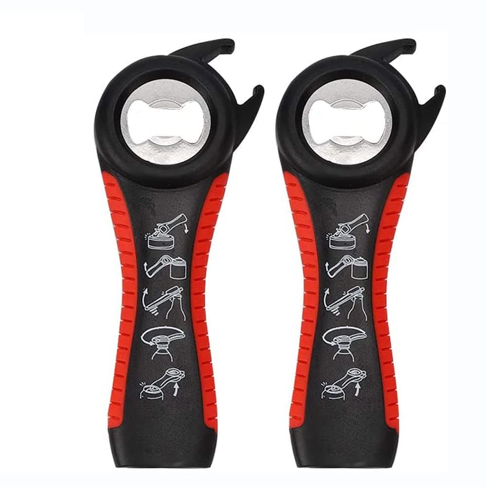Aoibox  2 pack 5 in 1 black plastic and rubber multi function grip jar and bottle opener set for twist caps and can tabs