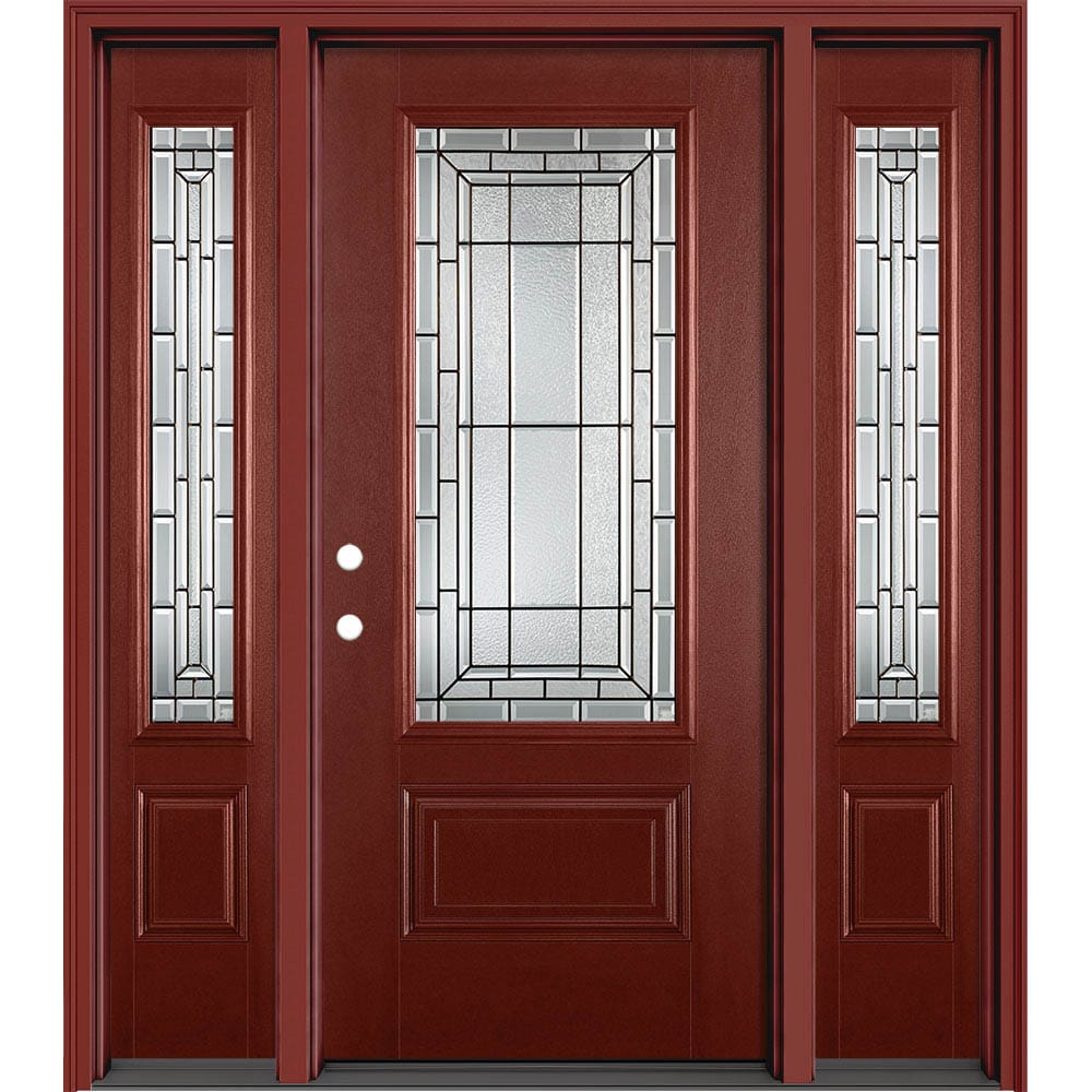 Masonite 633142 Sequence 64-in x 80-in x 4-9/16-in Fiberglass 3/4 lite Right-hand inswing Wineberry Painted Prehung Slab Front Door with Sidelights with Brickmould Insulating core