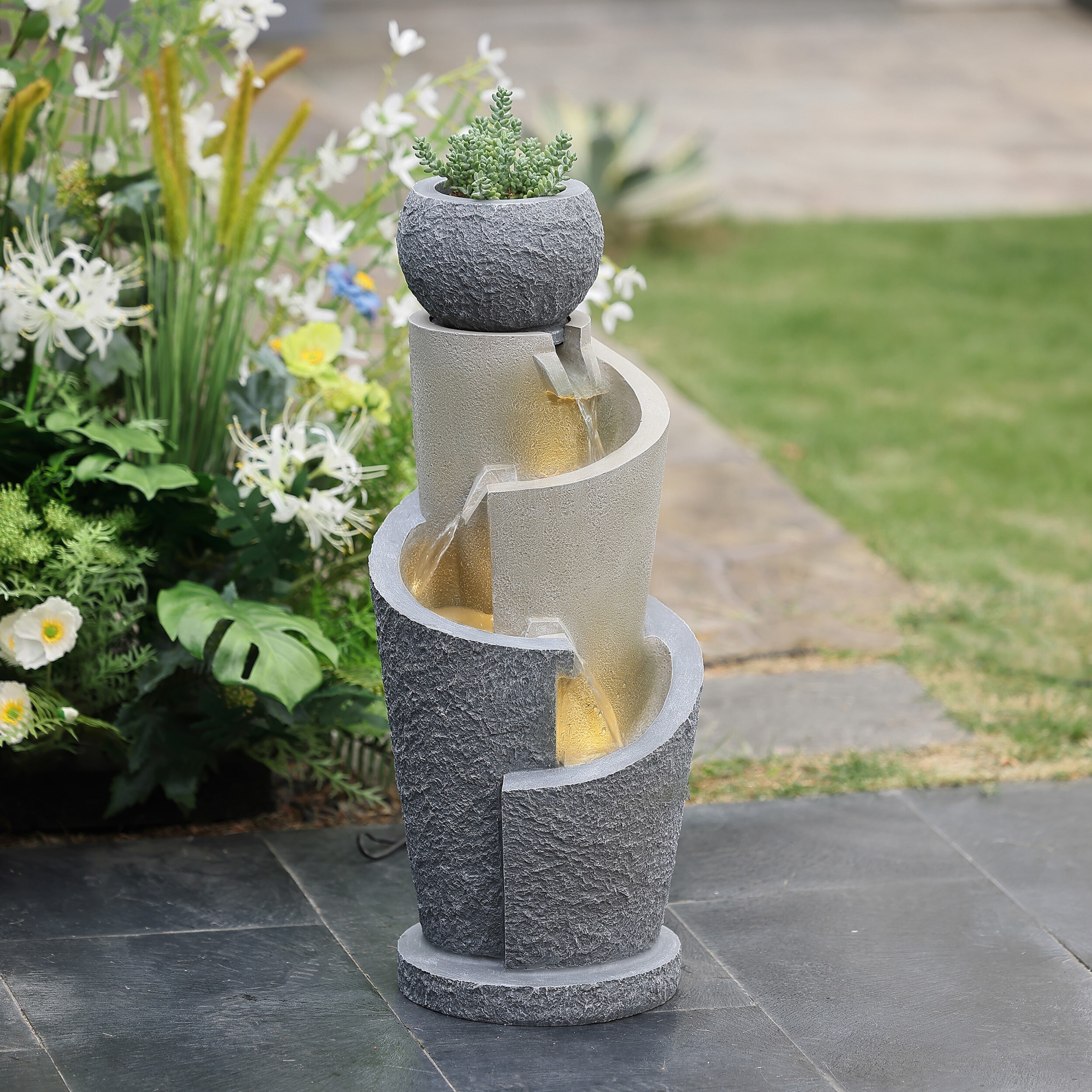 LuxenHome 26.57-in H Resin Water Outdoor Fountain Statue Pump Included ...