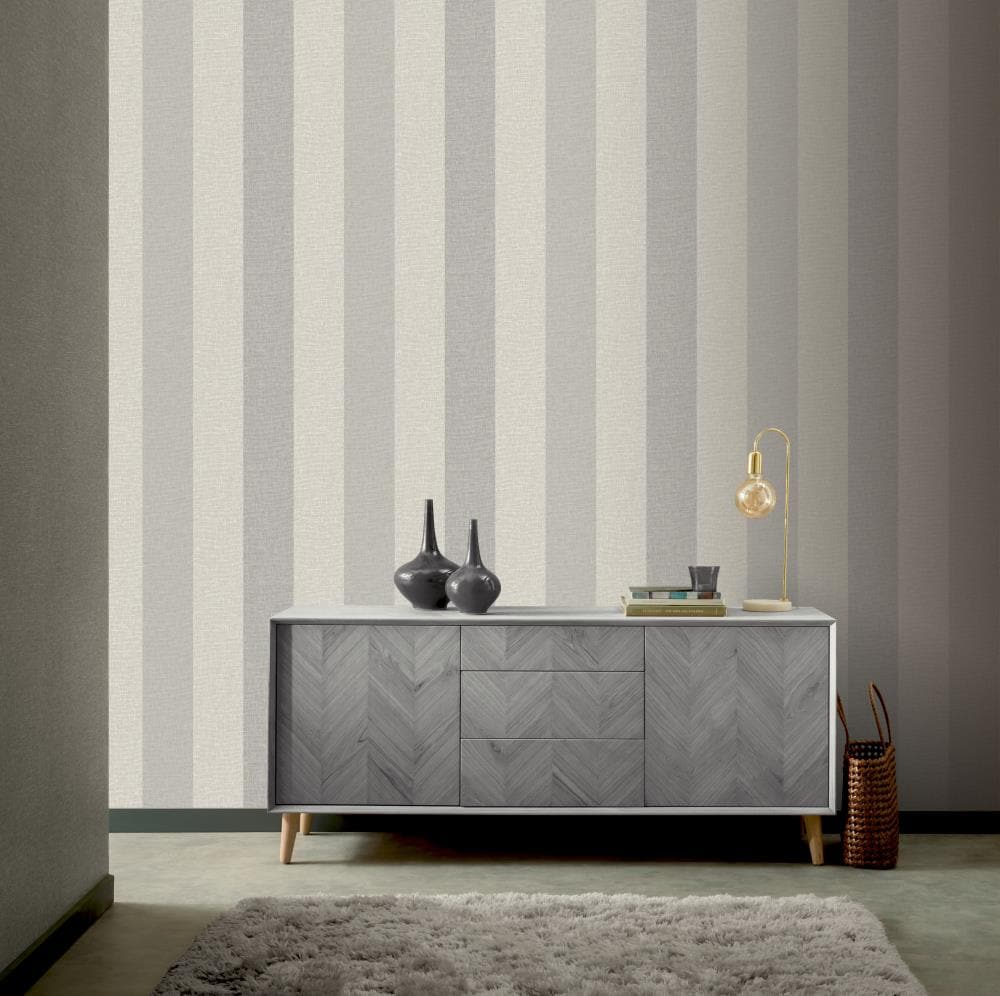 Arthouse Two Tone Linen Stripe Grey Slight Metallic Quality Wallpaper 697803 