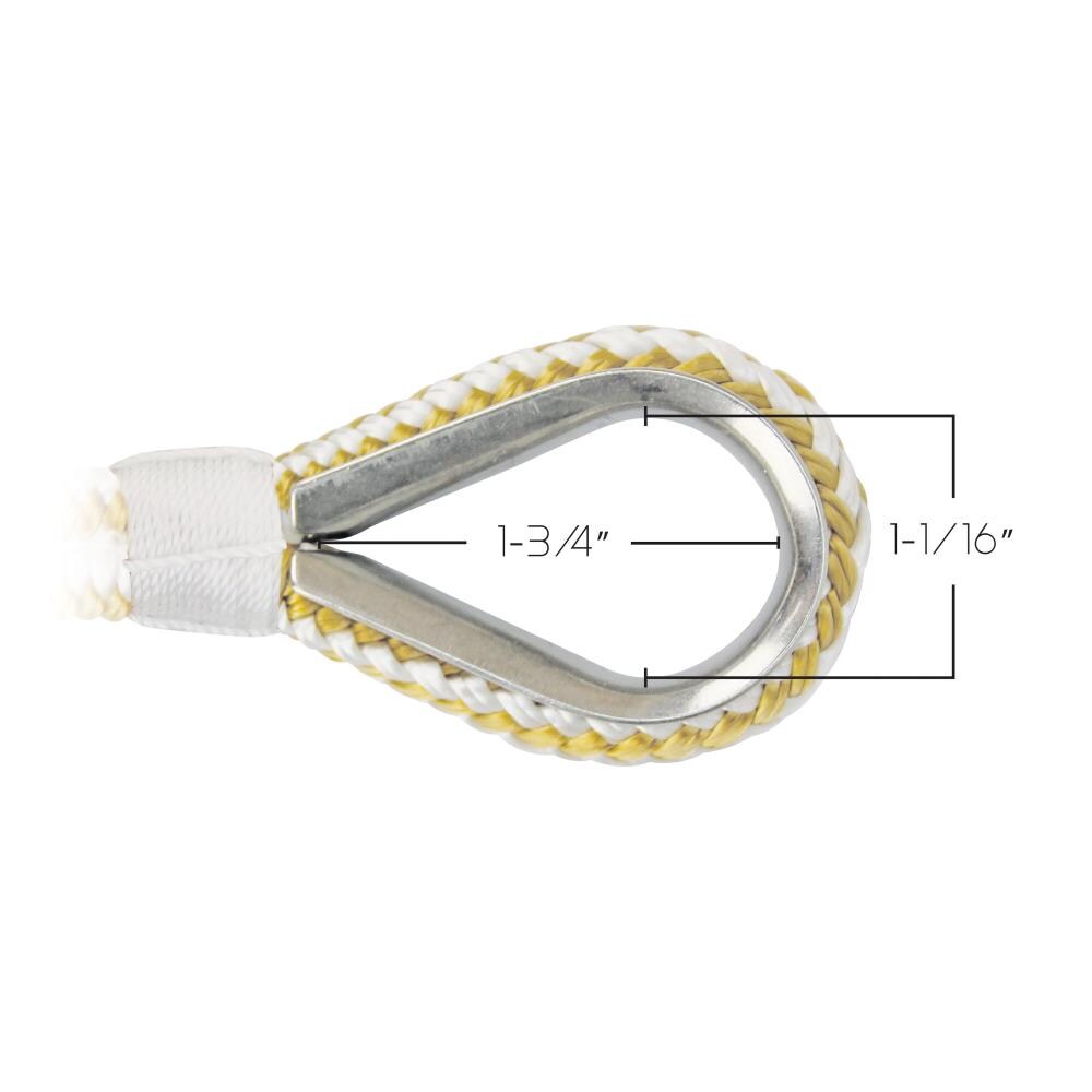 Extreme Max BoatTector Double Braid Nylon Anchor Line with Thimble- 3/8-in x  150-ft, White and Gold at