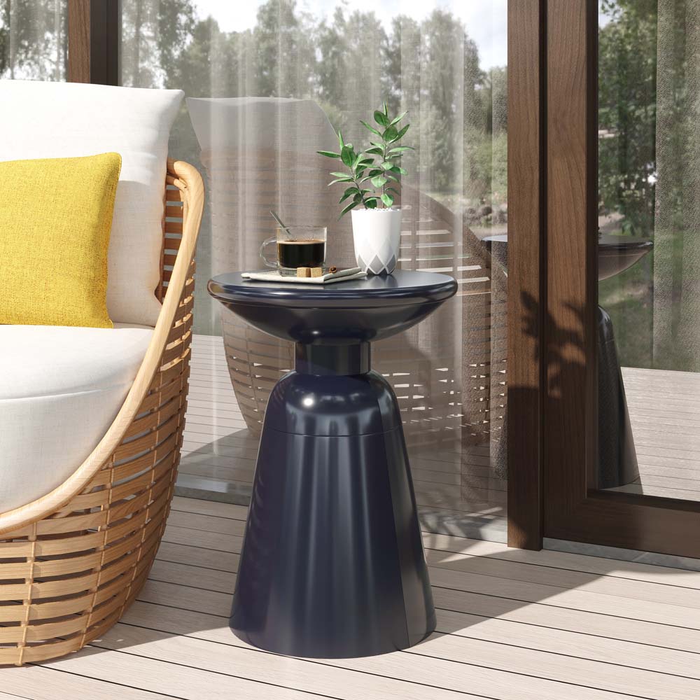 ModernLuxe L-73615.00NBLU AC Milan Outdoor Metal end Table -Large Round Outdoor Console Table 15-in W x 15-in L