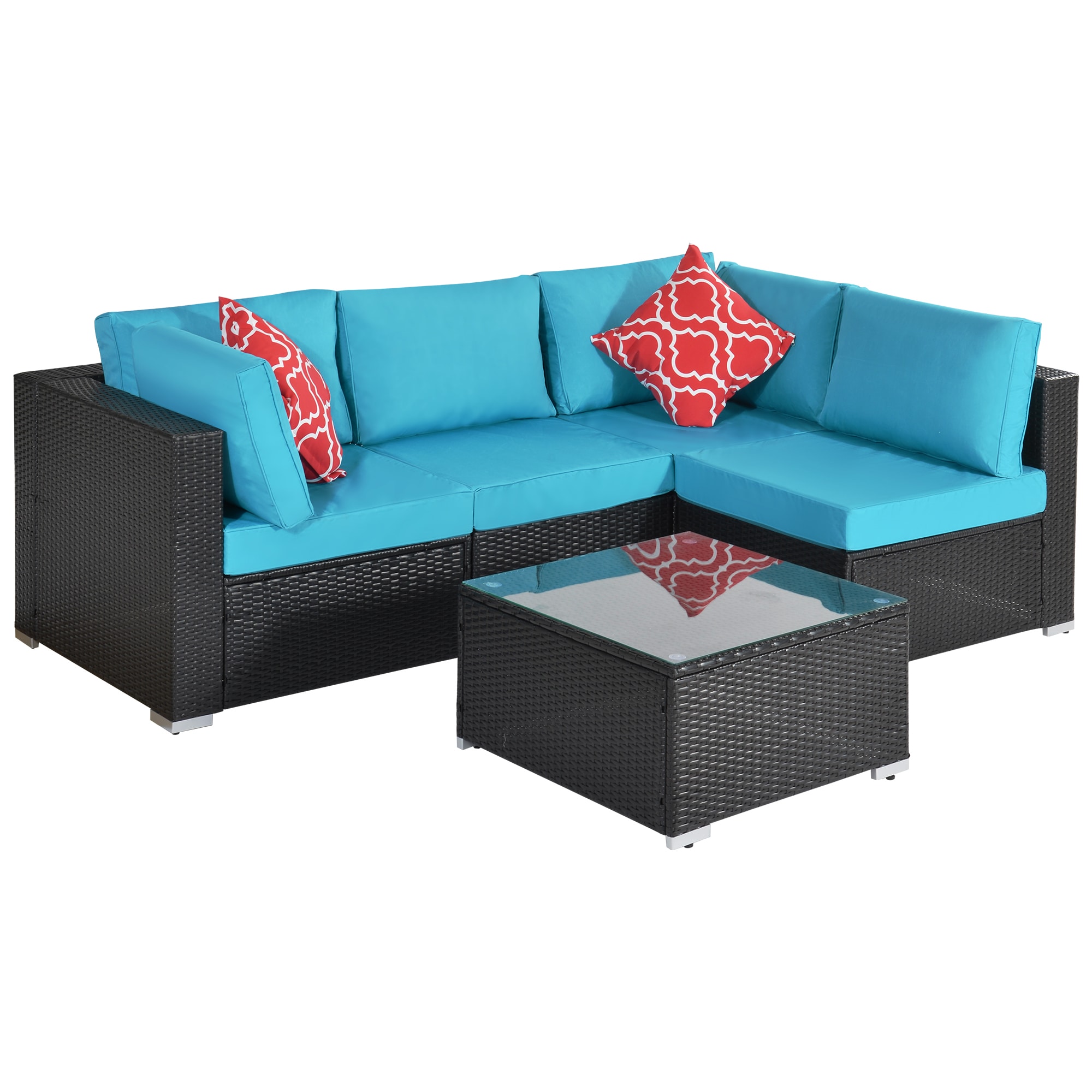 Flynama YC-V-W216-S00009 4 Pieces Outdoor Wicker Patio Conversation Set with White Cushions