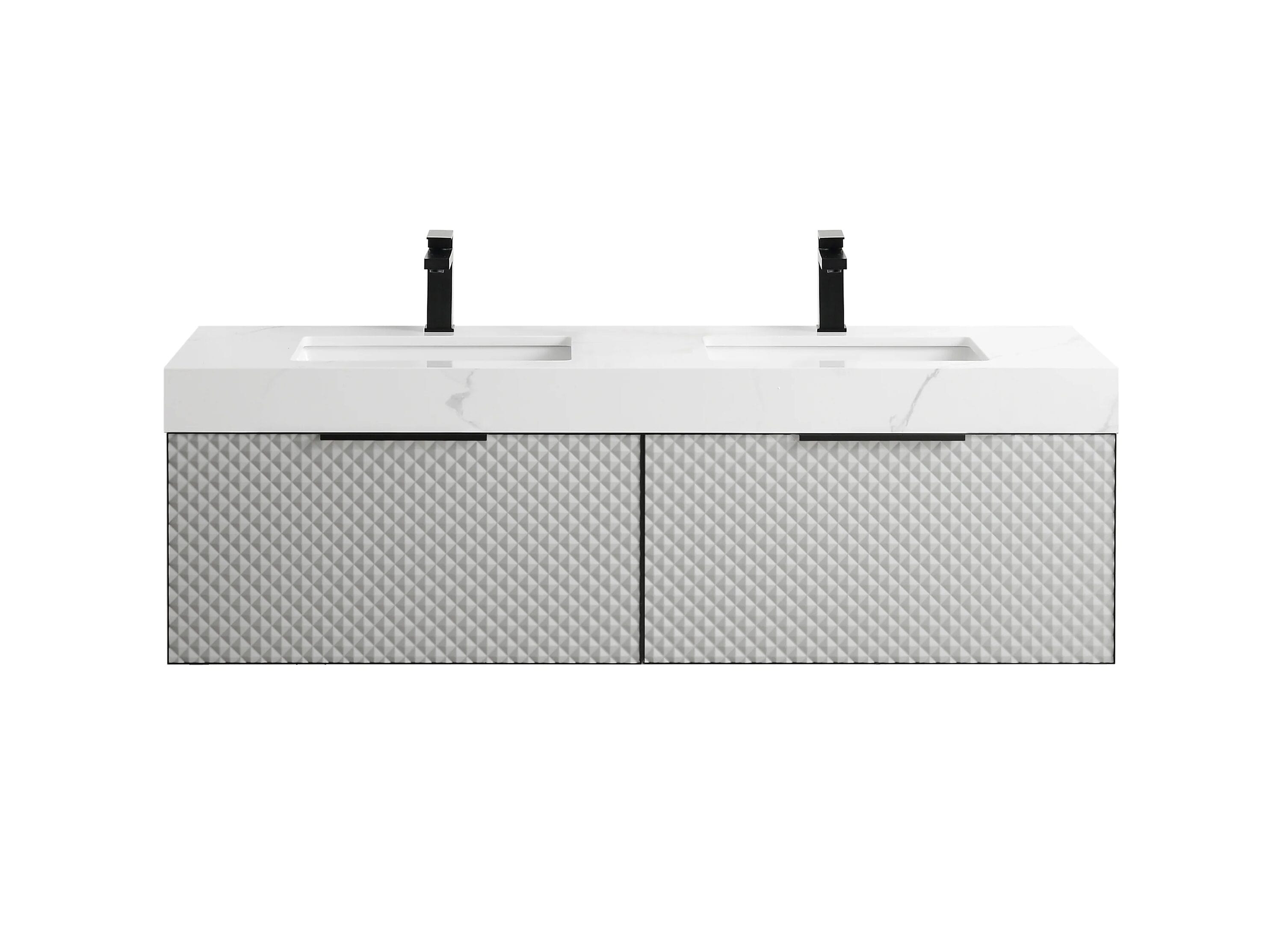 Manarola 72" Light Gray Wall-Mount Modern Vanity with Walnut Shelves