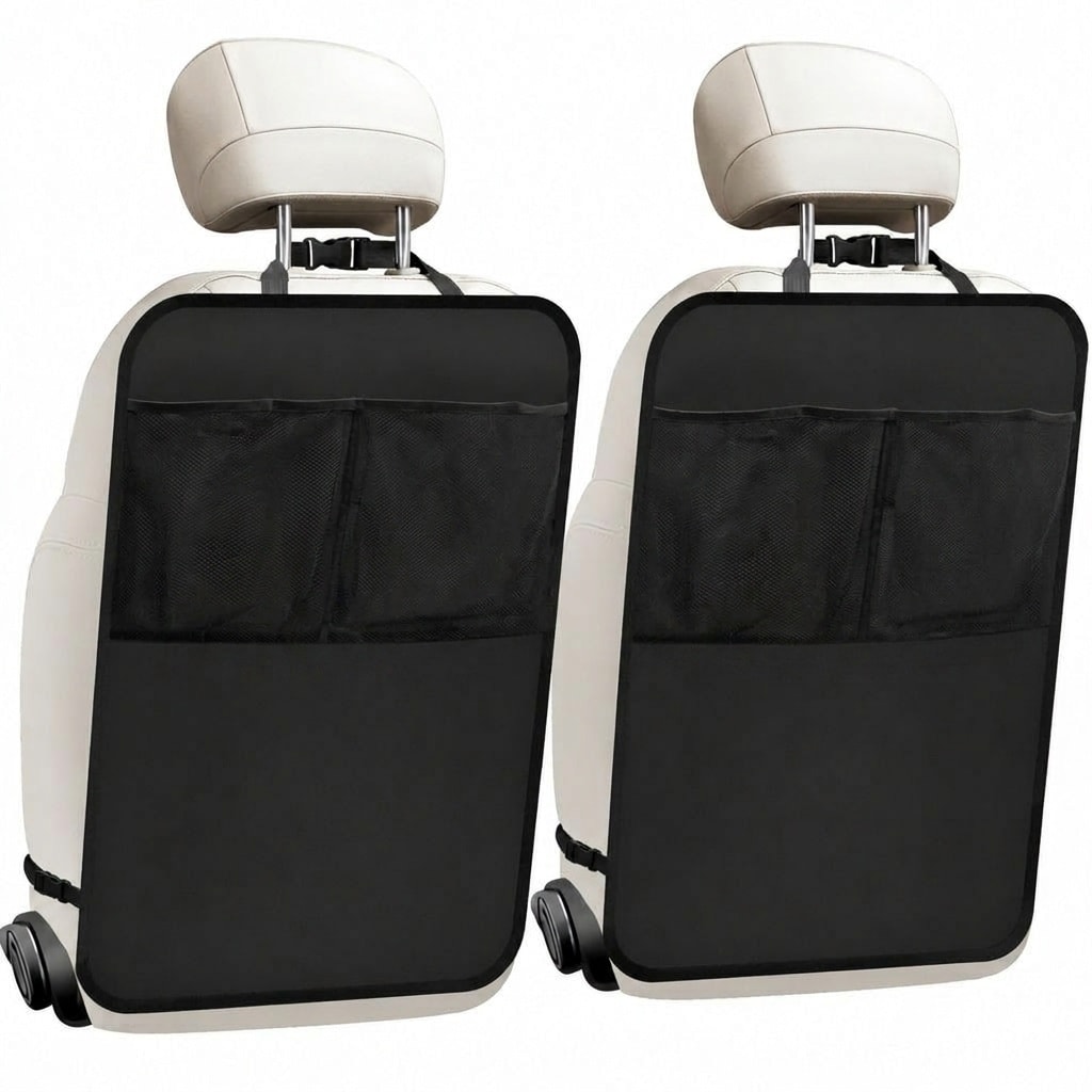 Aoibox  Black Backseat Kick Mat Protectors 2 Pack with Mesh Organizer Pockets 24 in x 16 5 in Universal Fit