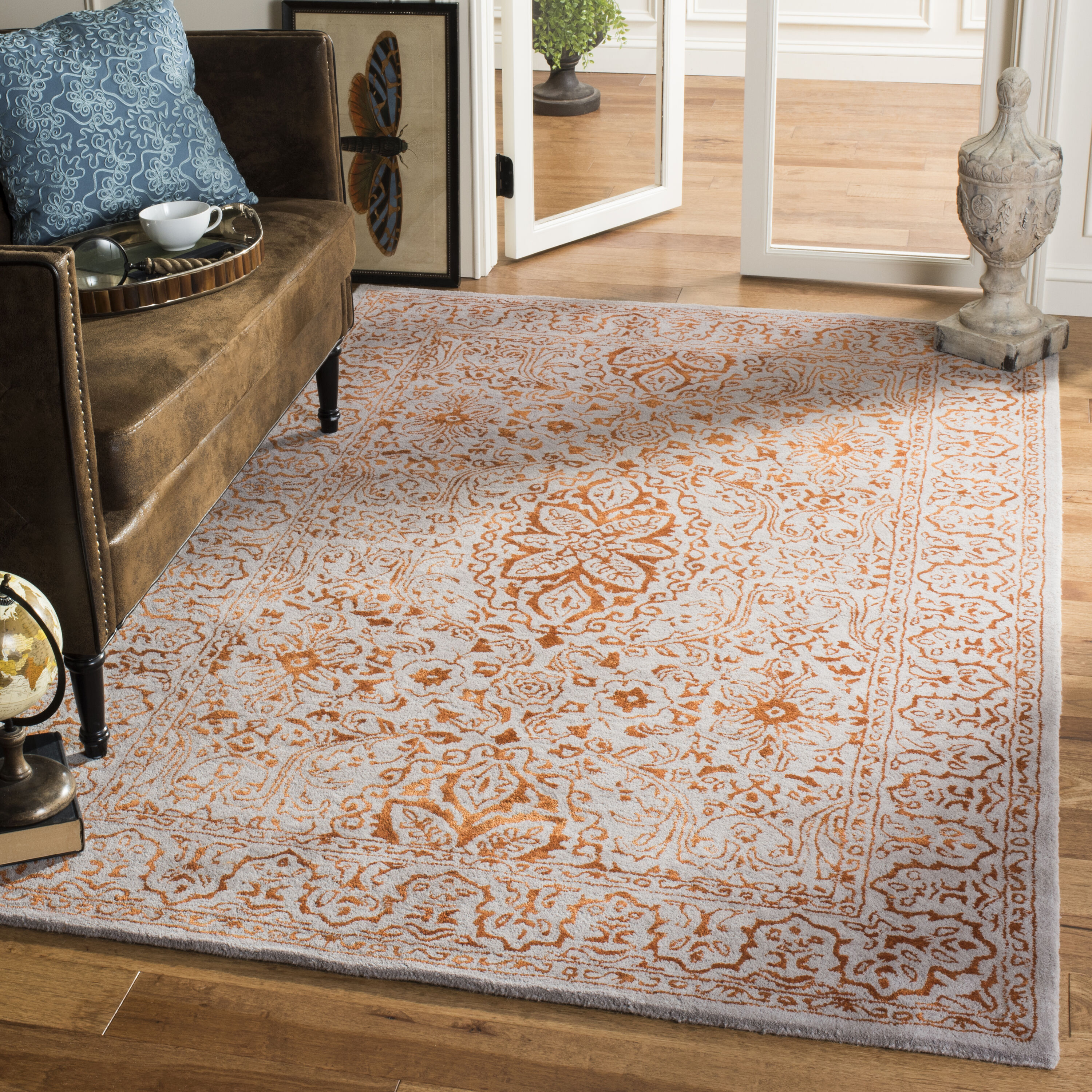 Safavieh GLM516G-3 Glamour Cleo 3 x 5 (ft) Tufted Synthetic Gray/Rust Rectangular Indoor Floral/Botanical Vintage Throw rug