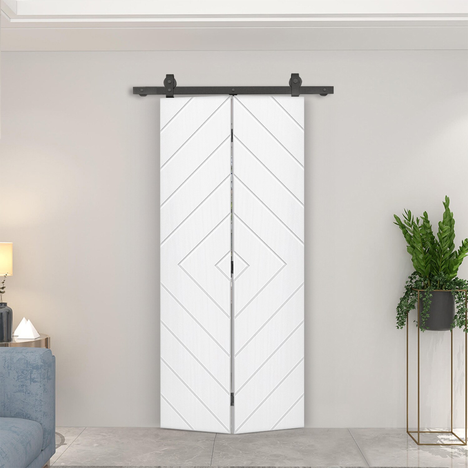 CALHOME 24-in x 84-in White Prefinished Non-standard MDF Hollow core Single bifold Barn Door (Hardware Included)