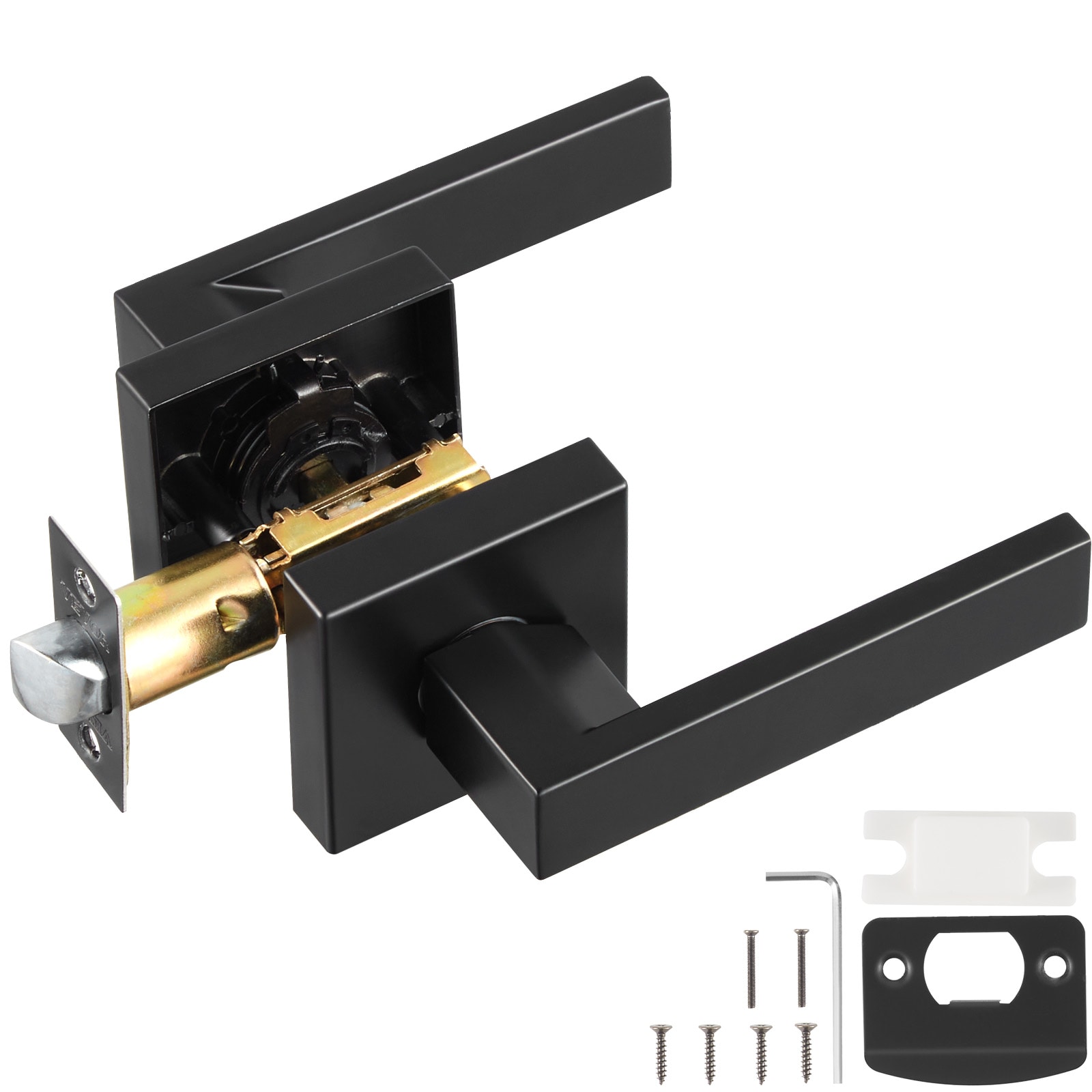 VEVOR SCTDMJSBSFX106902V0 Passage Door Handle 1 Pack Matte Black Door Lever Left or Right Handing Reversible Lever Non-Locking 45° Rotation to Open Universal Square Interior for Hallways Closets Meeting Spaces