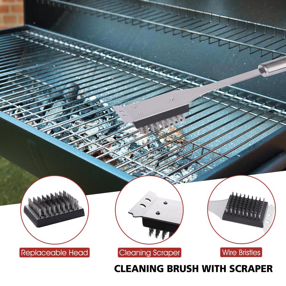 PitMaster King 5pc Grill Cleaning Tools with Scrapers, Nylon Bristles and  Wire Brushes for Complete Cleaning
