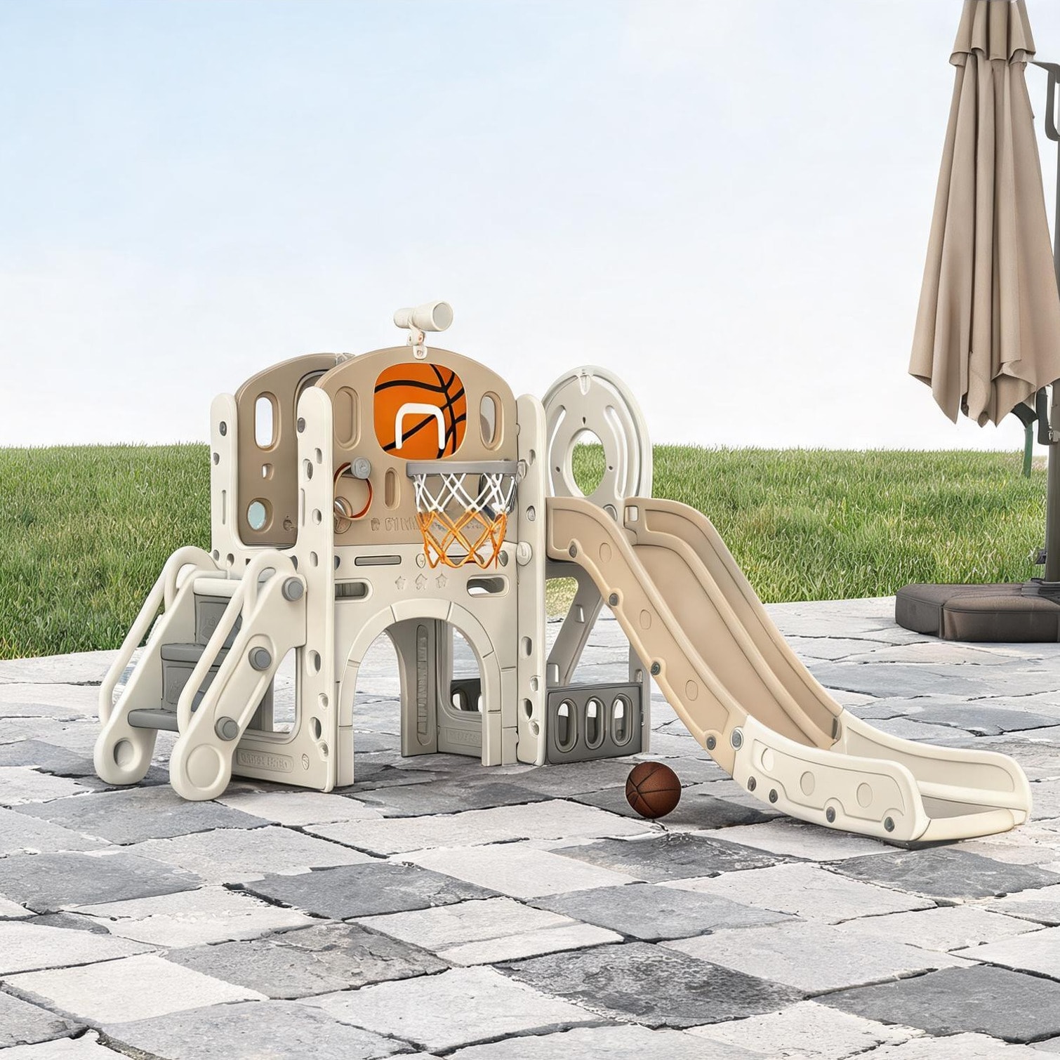 chillscreamni Storage Swing Sets in Cream White 73.2 x 60.2 x 43.7 in with Practical Control