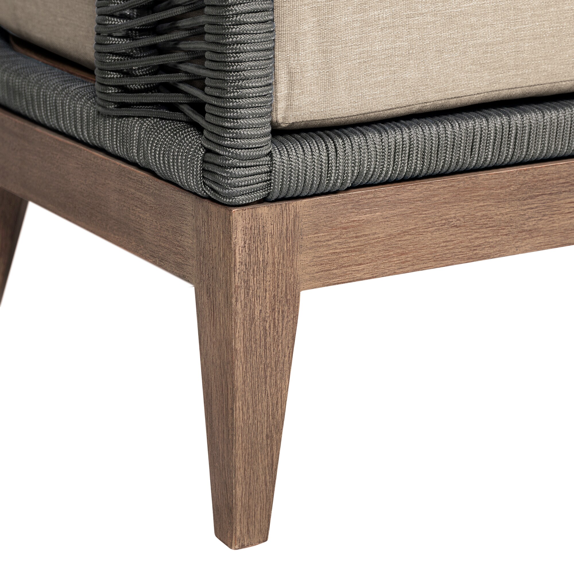 Orbit Eucalyptus Wood Outdoor Chair with Gray Rope and Taupe Cushions