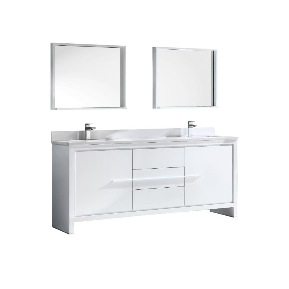 Fresca FVN8172WH Allier 72-in White Undermount Double sink Bathroom Vanity with White Quartz Top (Mirror Included)