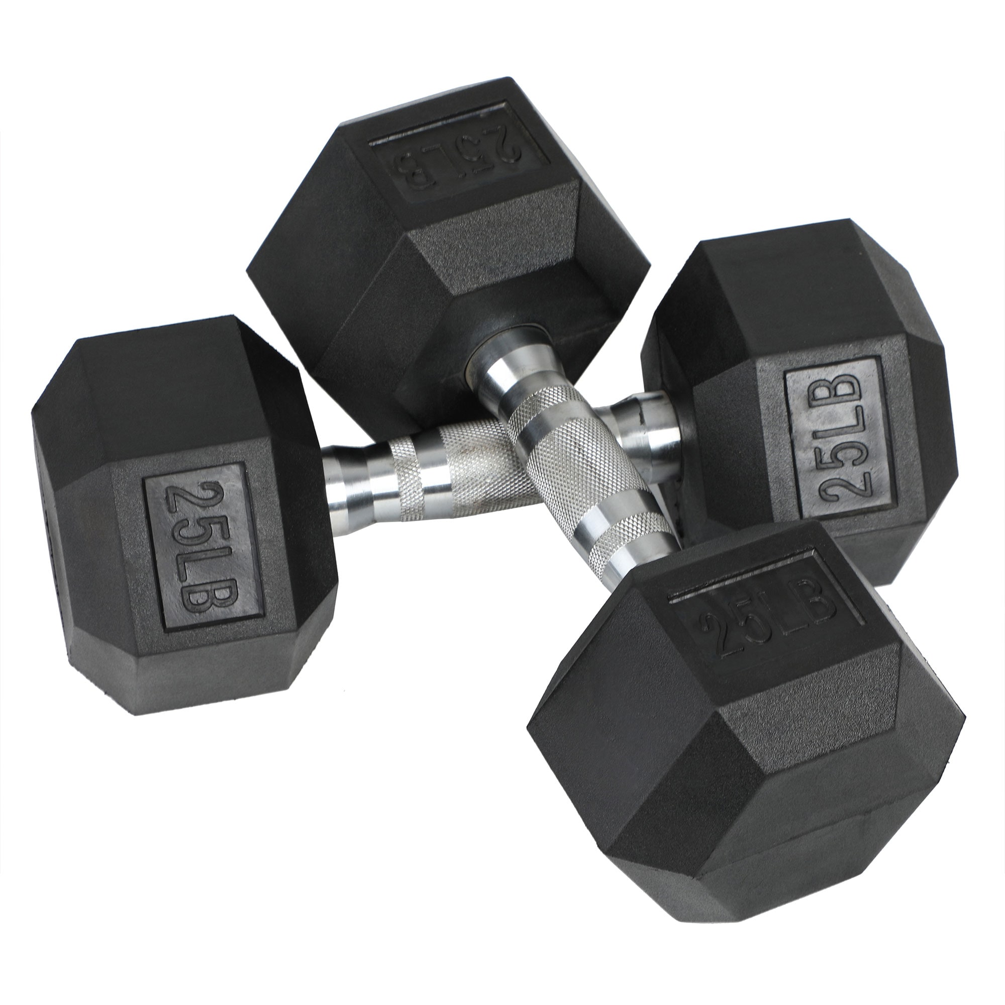 HolaHatha 323971 Iron Hexagonal Cast Exercise 25 lb Dumbbell Weights w/Contoured Grips