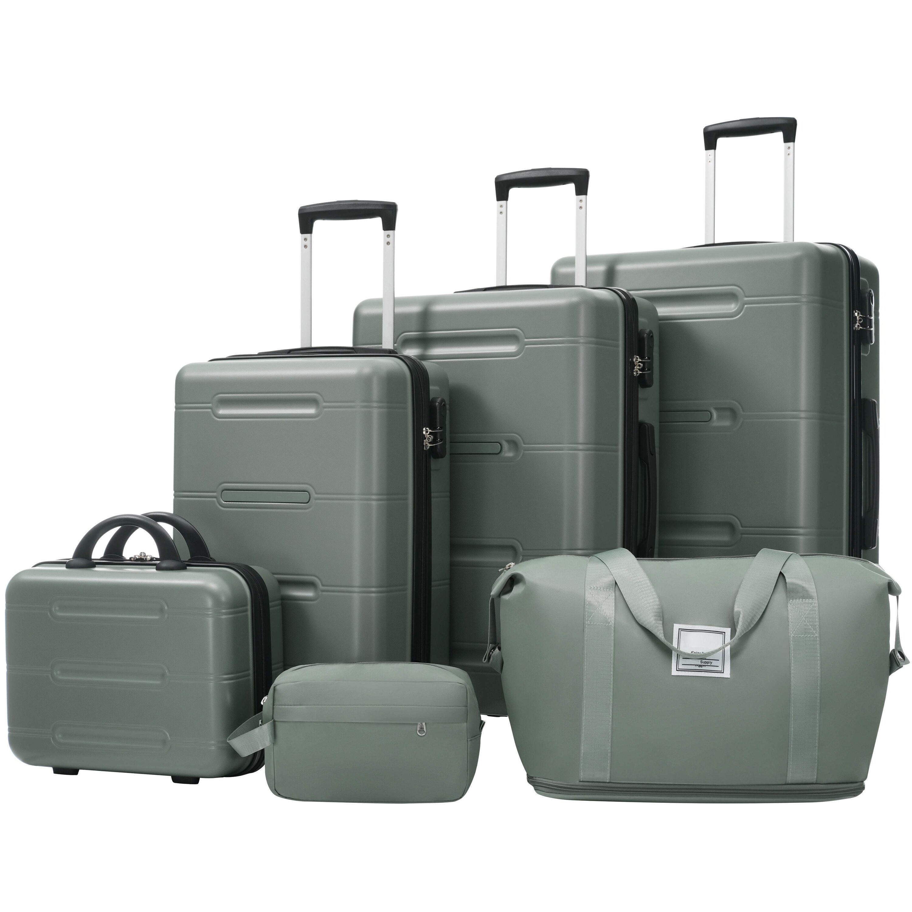 LIVACA 6 Piece Army Green ABS Hardshell Luggage Set with Double Spinner Wheels and Password Lock