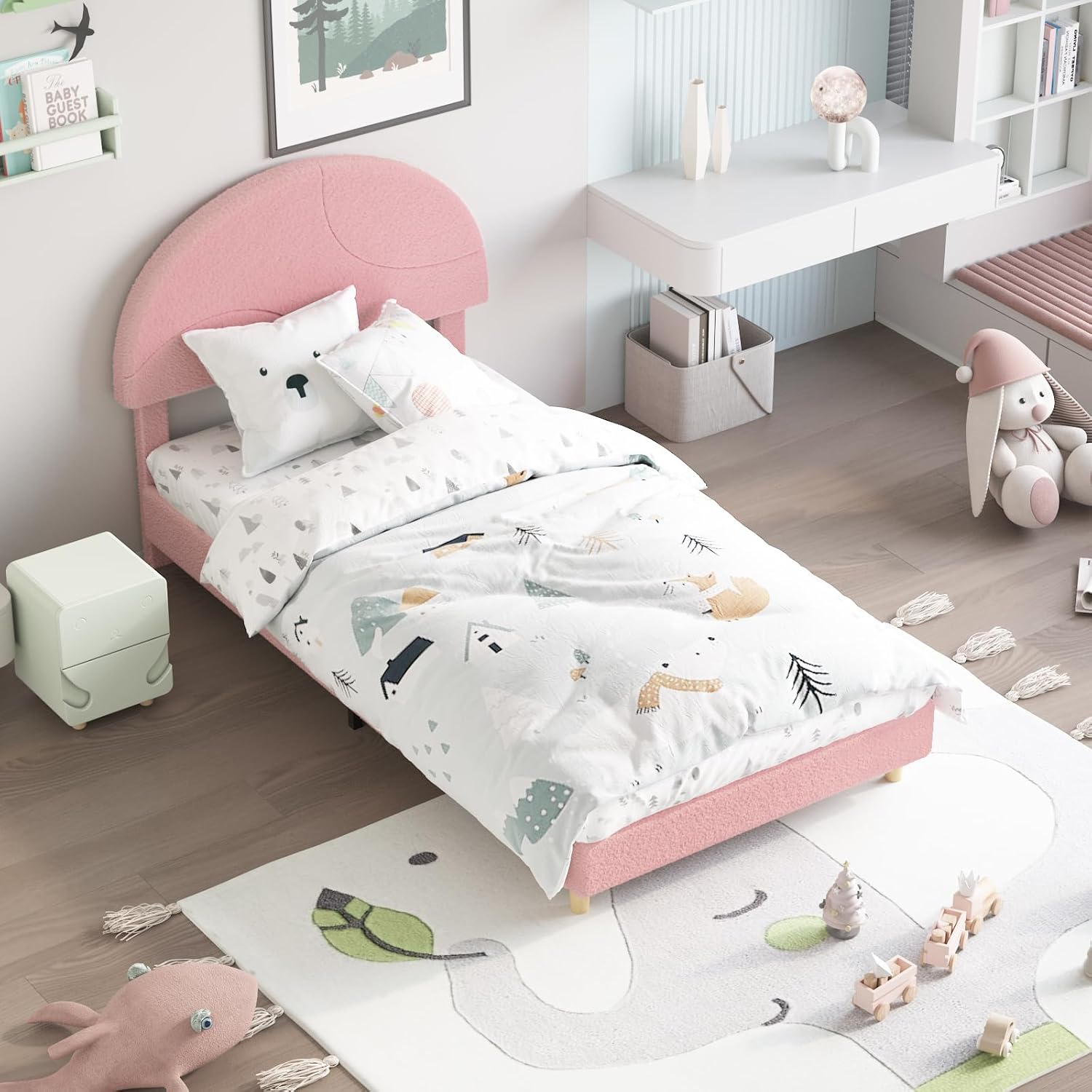 IdealHouse Twin Size Bed Frame with Round Boucle Headboard Upholstered ...