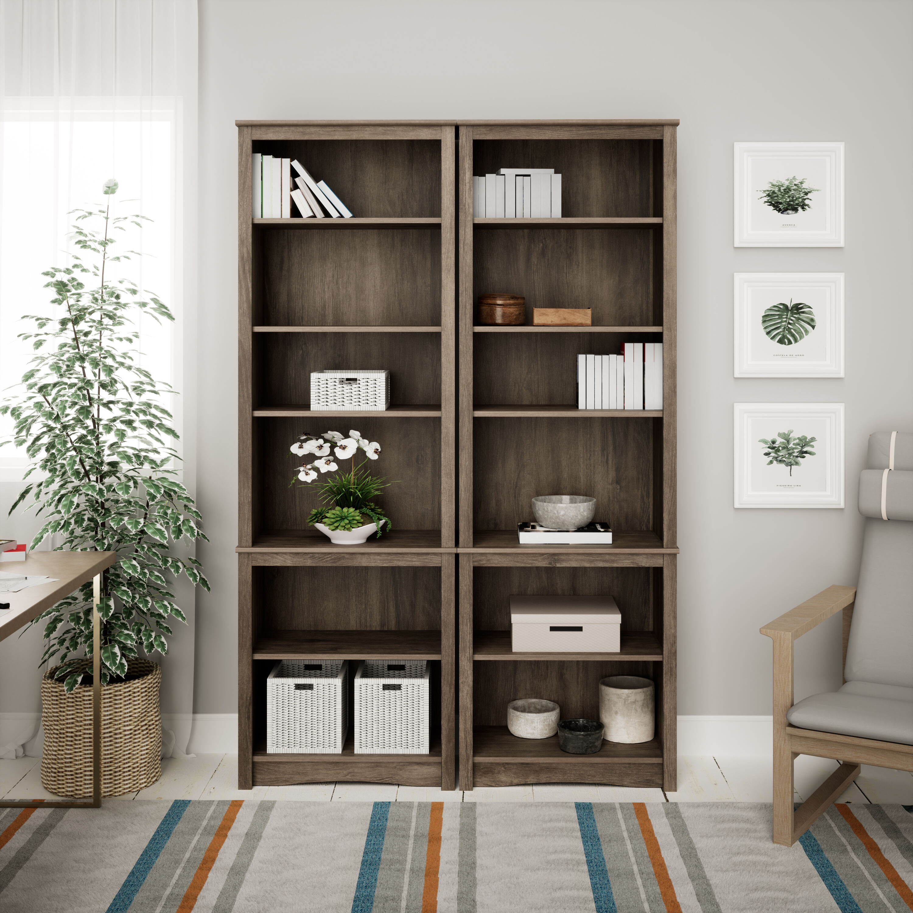 Prepac HomeOffice Drifted Gray 6-Shelf Bookcase (26.25-in W x 80-in H x ...