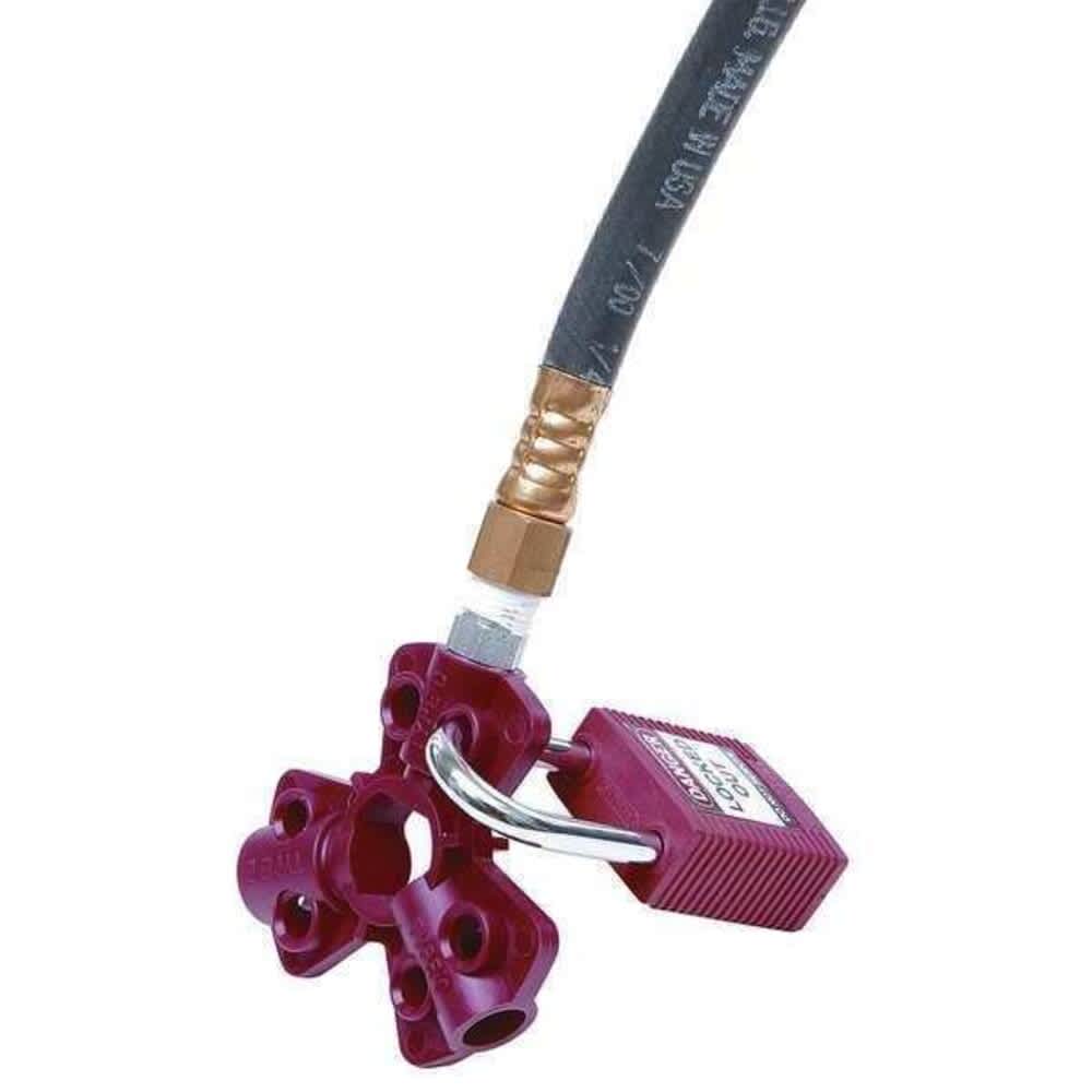 Brady  Pneumatic Fitting Lockout Red Isoplast Polymers 6 Max. No. of Padlocks 1/4 in Max. Shackle Dia.