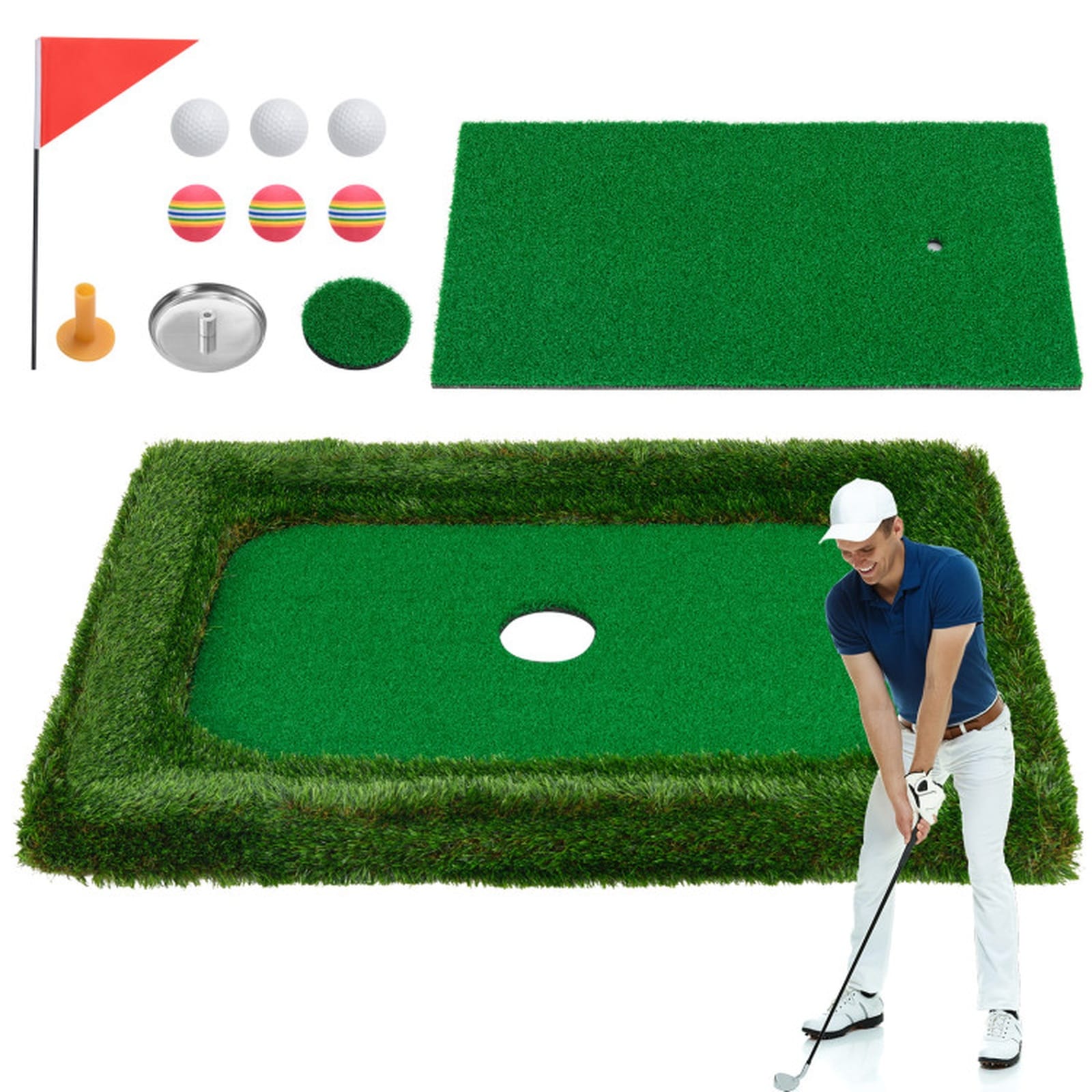 SUGIFT 37-in Floating Golf Green for Pool Chipping Green Mat with 6 Floating Balls Hitting Mat Flag Cup Tee Water Golf Set for Backyard Lake Sand