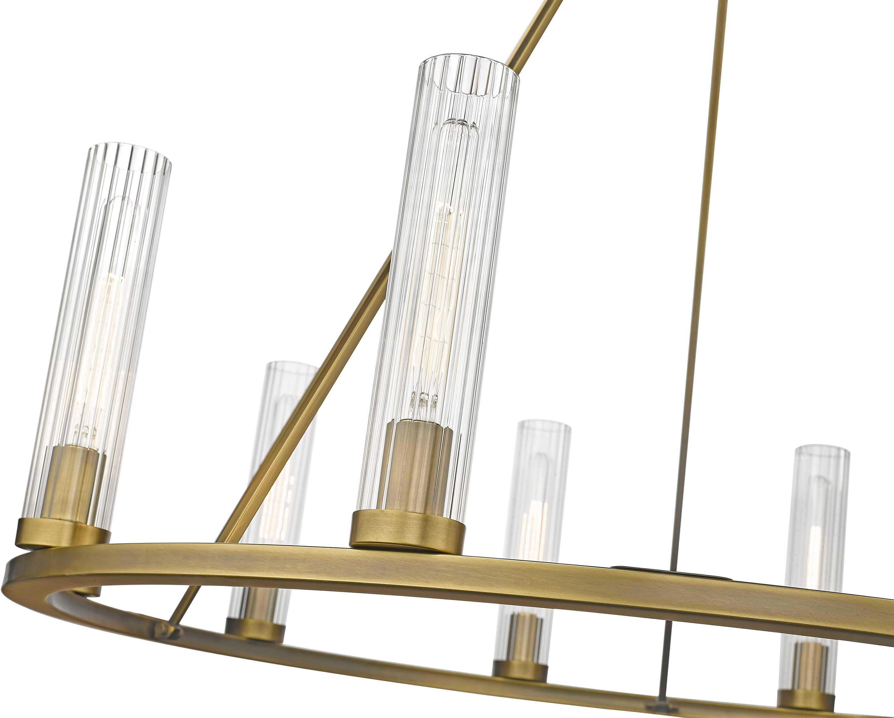 Beau 46" Rubbed Brass Chandelier with Fluted Glass Shades