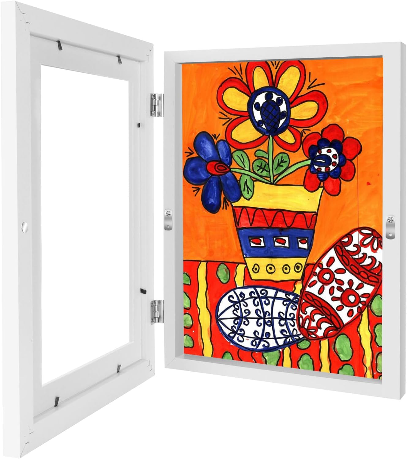 Upsimples FRAME29 1 Pack Kids Artwork Frame 8.5x11 Inch  Changeable Front-Opening Design  Wooden Frame with Acrylic Cover  Holds Multiple Artworks for Children's Drawings Photos White