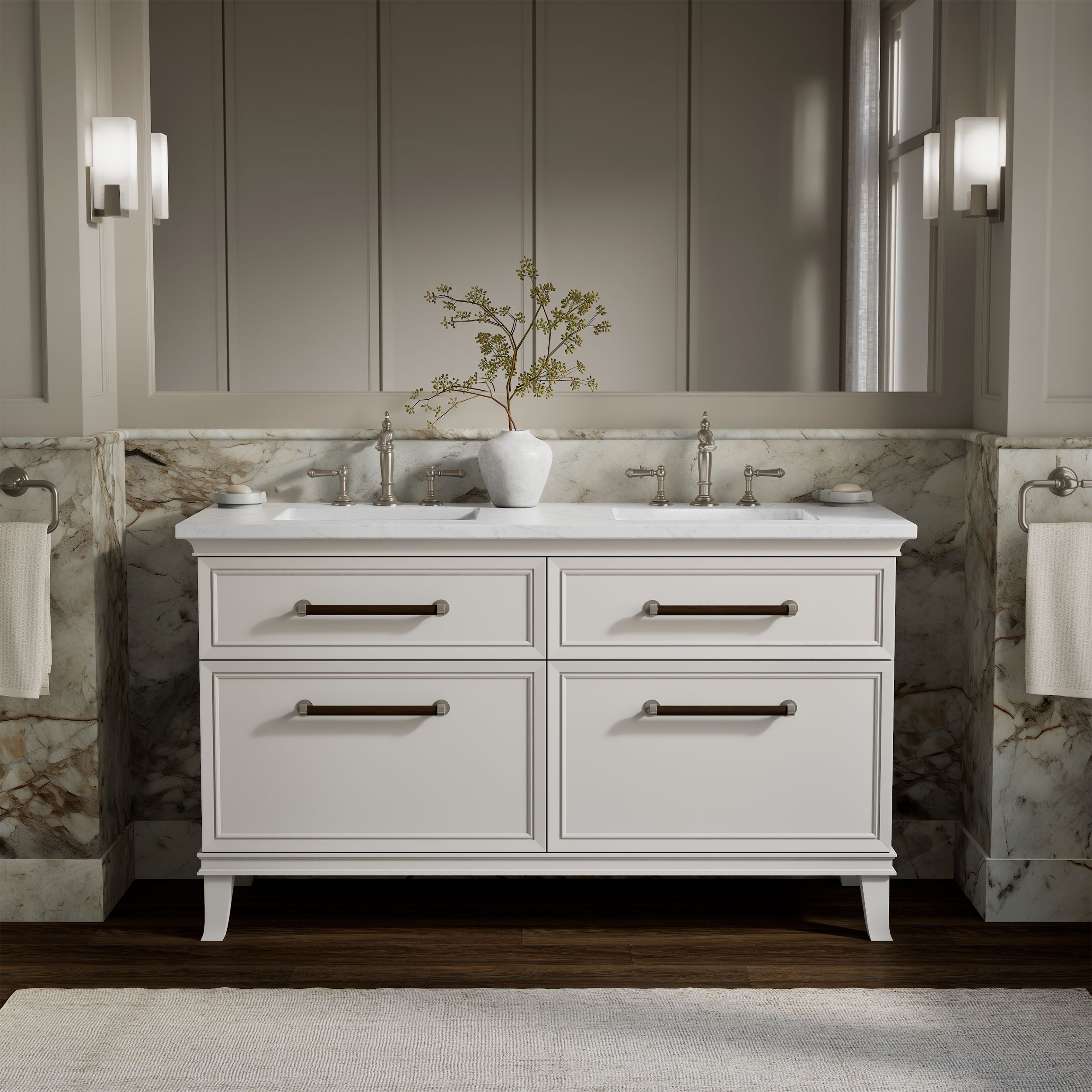 KOHLER Artifacts 60-in Linen White Undermount Double Sink Bathroom Vanity with White Quartz Top