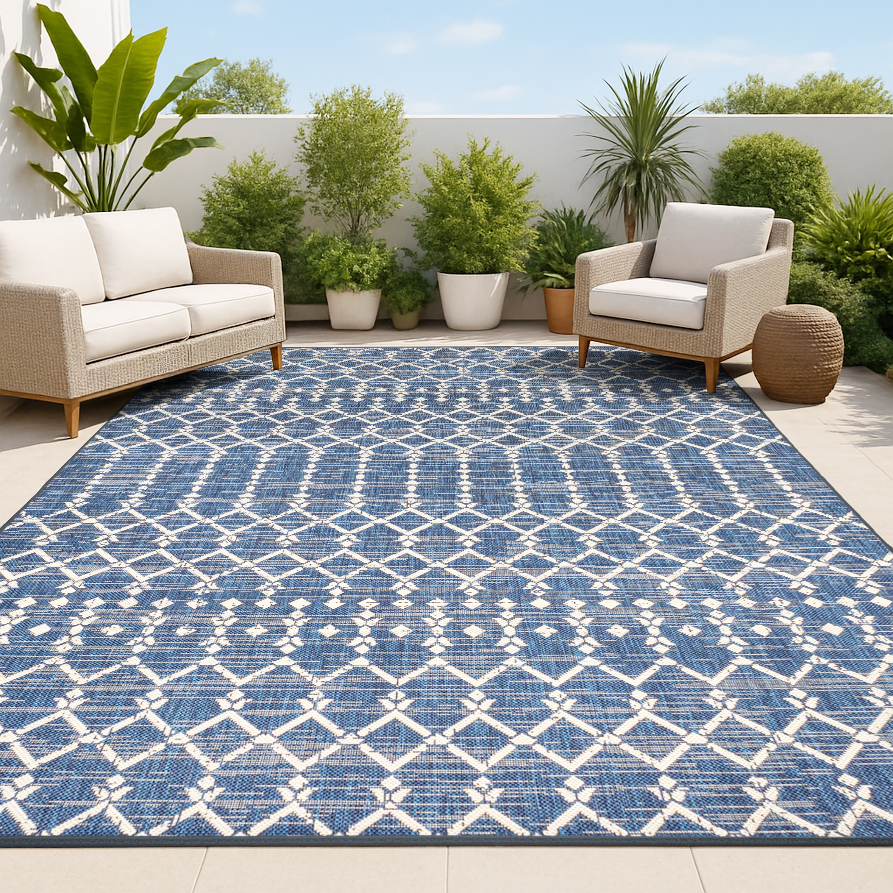 JONATHAN  Y SMB108K-14 SANTA MONICA Ourika Moroccan Geometric Textured Weave 10 x 14 (ft) Polypropylene Navy/Beige Rectangular Indoor Medallion Bohemian/Eclectic Area rug
