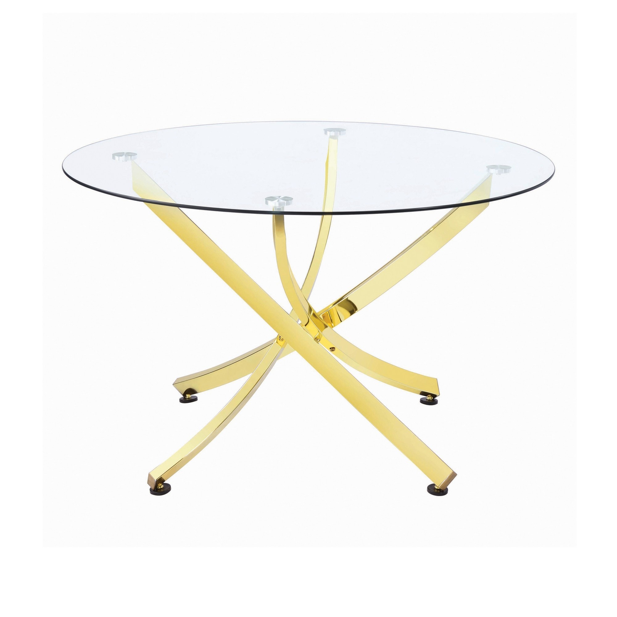 Benzara BM242698 Gold Round Contemporary/Modern Dining Table, Glass top with Metal Pedestal Base 46-in L x 29.5-in H
